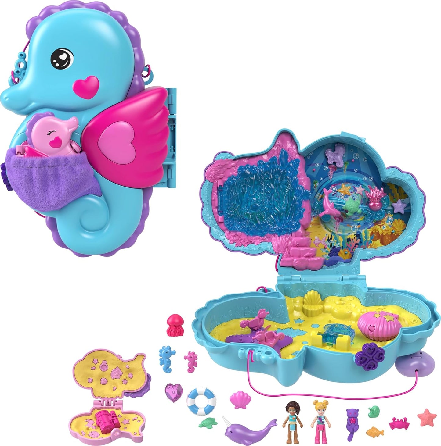 2-in-1 Seepferdchen-Spielset mit Puppen & Zubehör, Seepferdchentasche