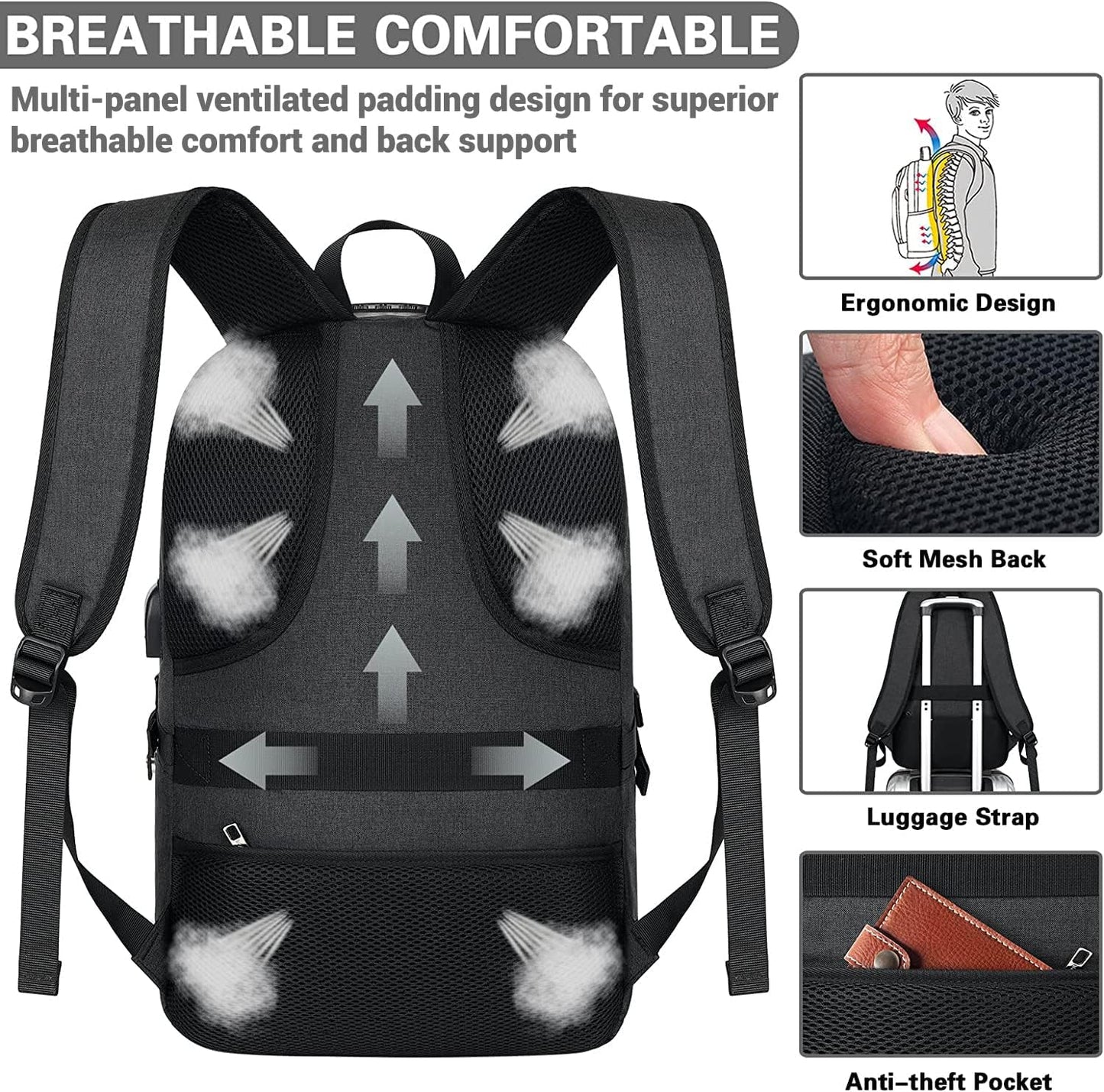 Laptop-Rucksack mit USB, 17.3 inch Schwarz