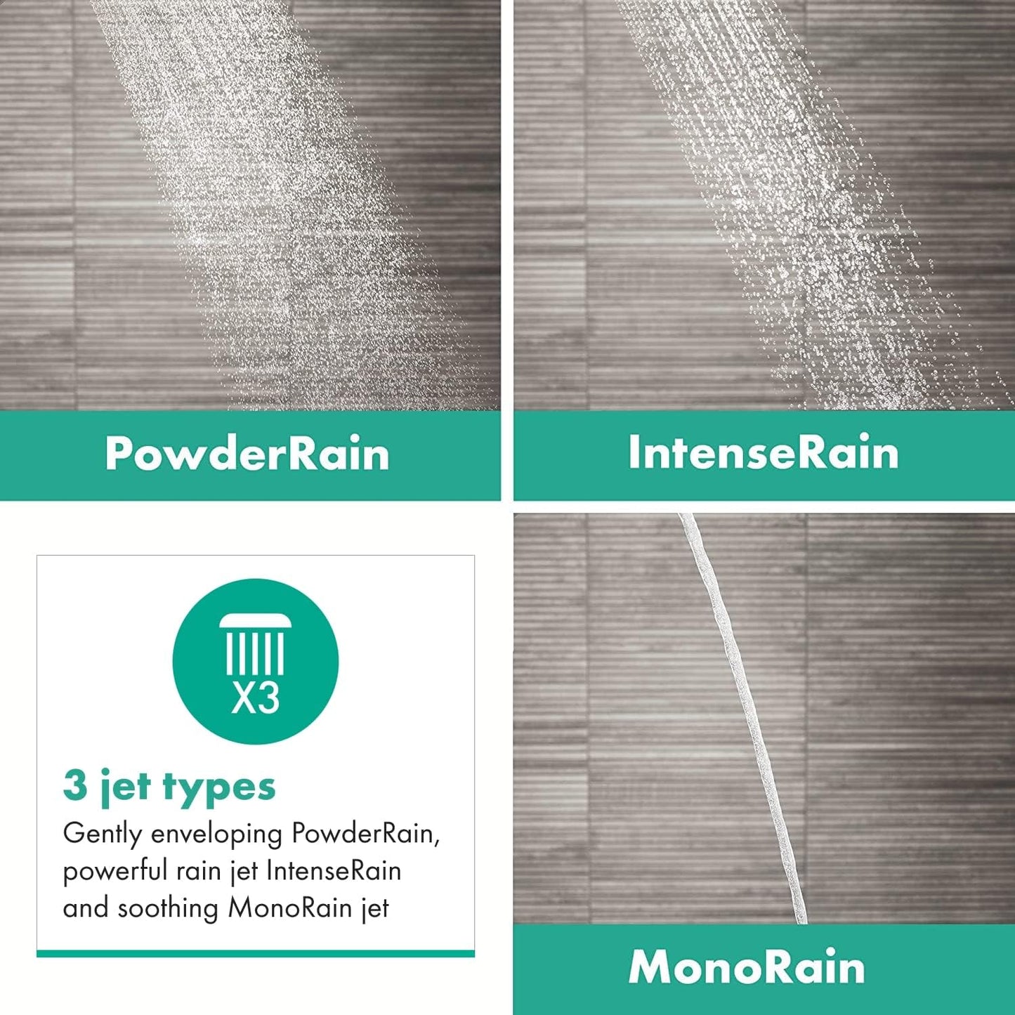 Pulsify Select S 105 Activation, Mattweiss 3 Strahlarten mit PowderRain und MonoRain-Strahl