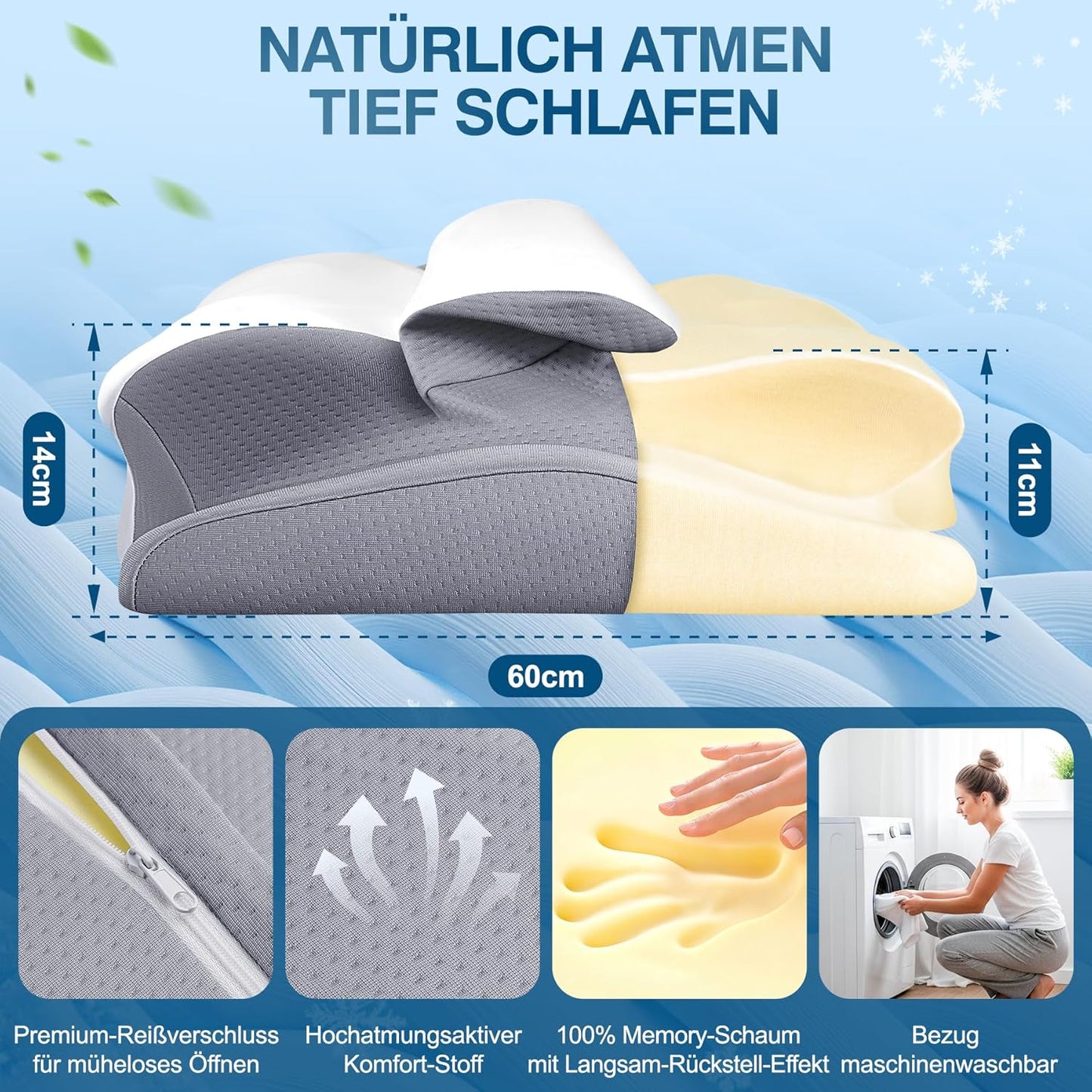 Ergonomisches Memory Foam Nackenkissen, Weiss
