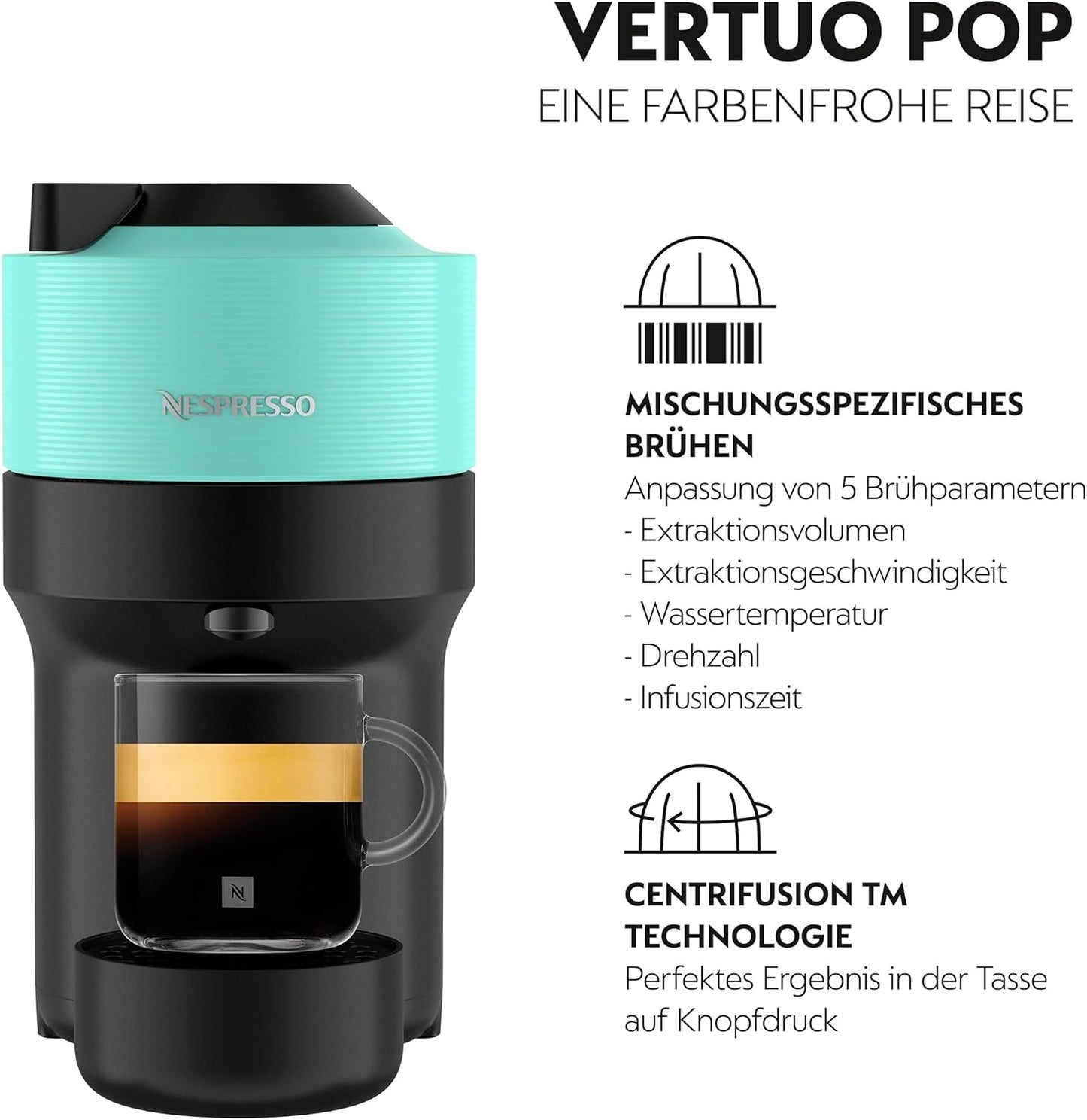 Krups Vertuo Pop Kaffeekapselmaschine mit One-Touch-System, XN9204 / Aqua Mint