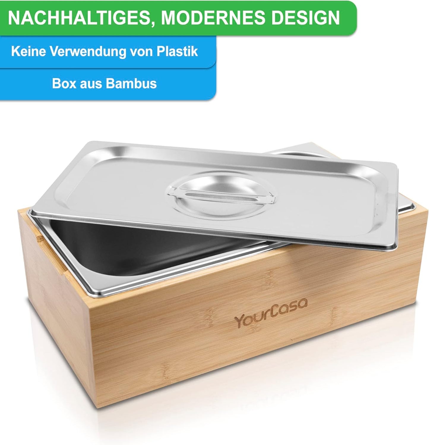 Spülmaschinenfester Biomülleimer, geruchsdicht, Bambus Holz