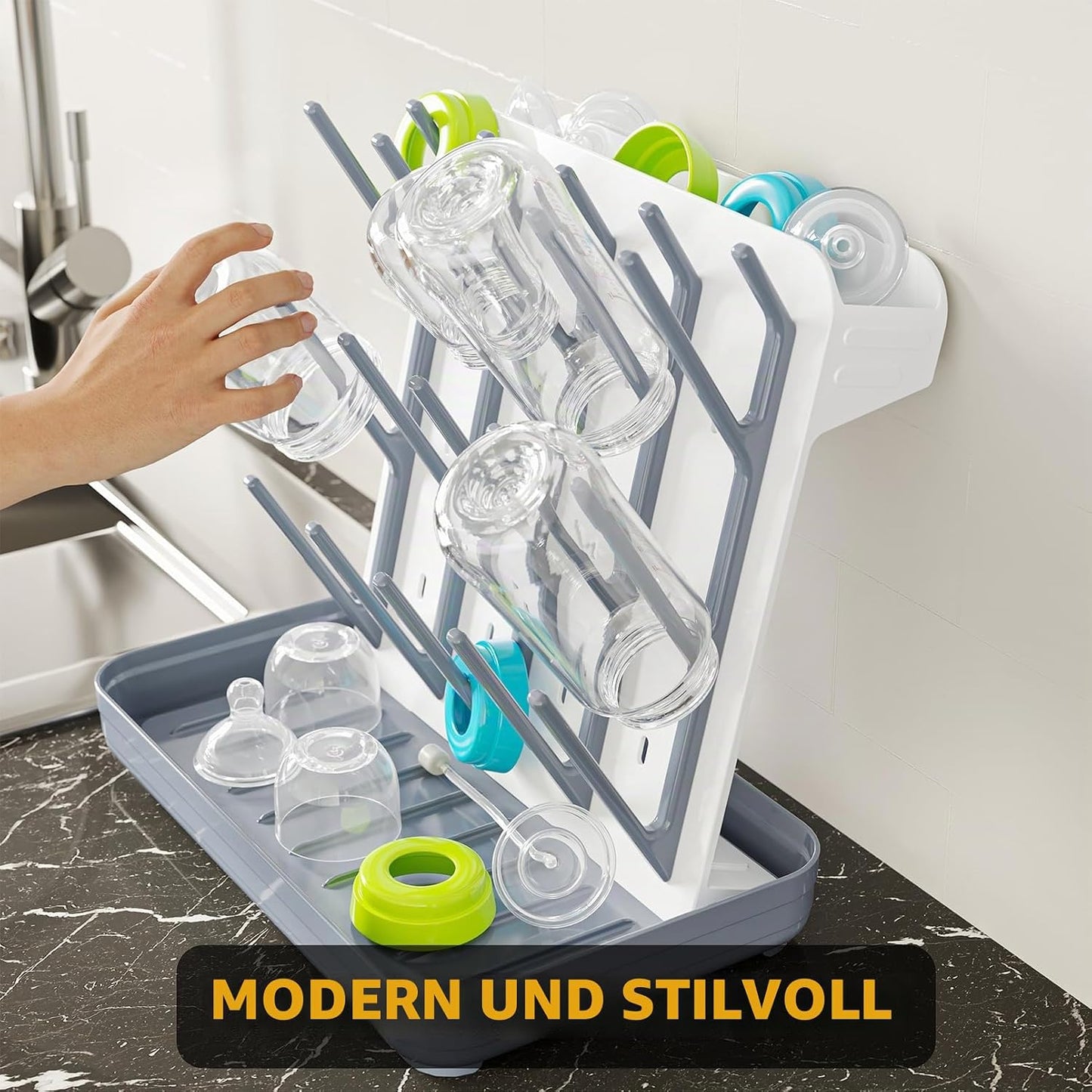 Abtropfgestell für Babyflaschen mit 20 Haken, Grau