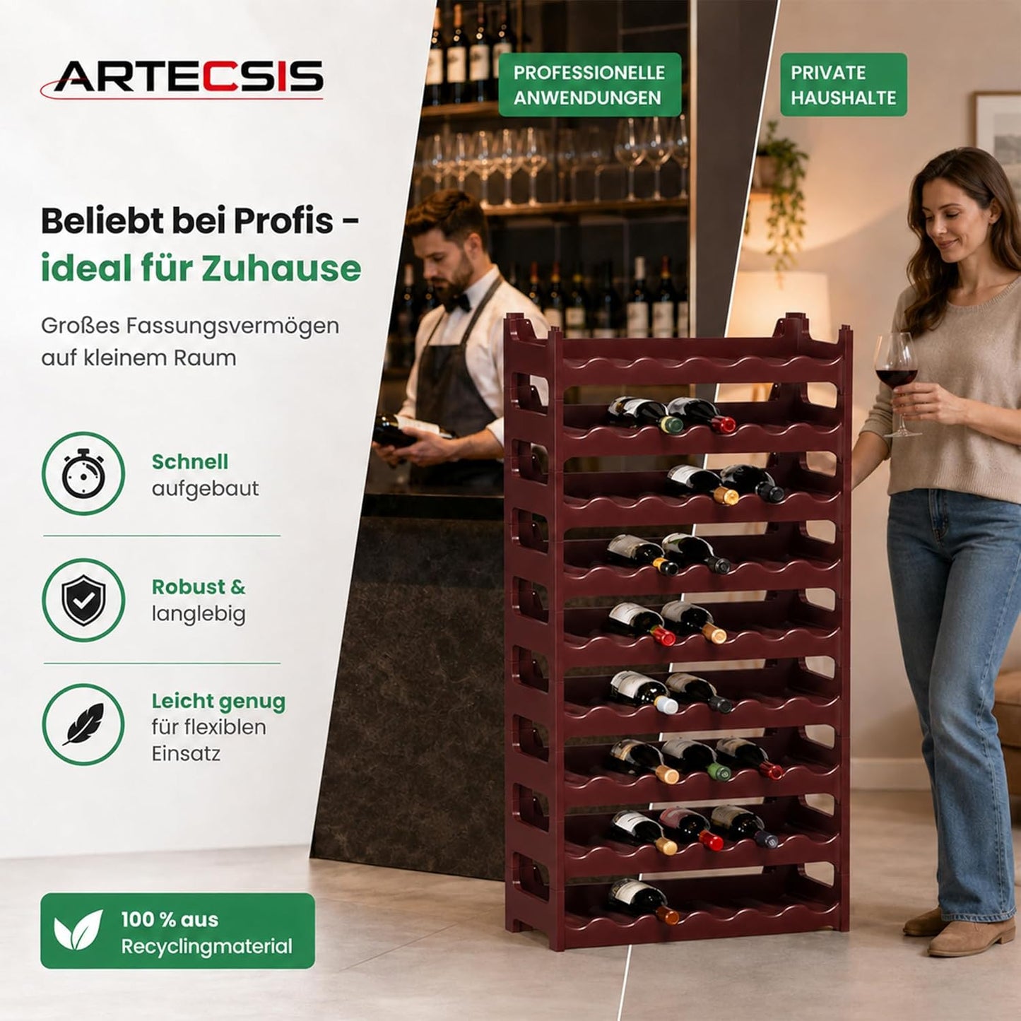 Modulares Weinregal für 60 Flaschen, Braun 60 Flaschen