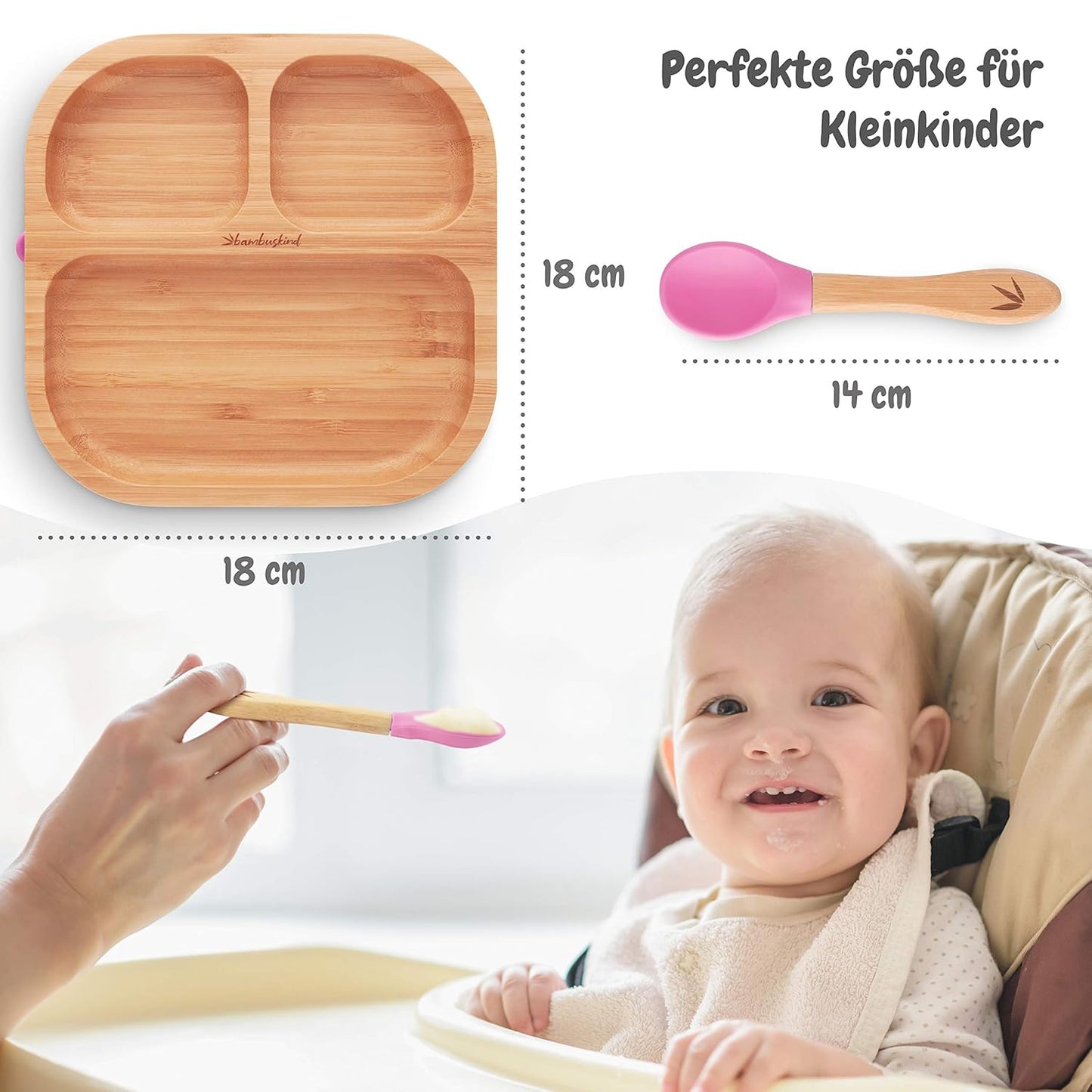 Kinderteller mit Saugnapf aus Bambus, Pink