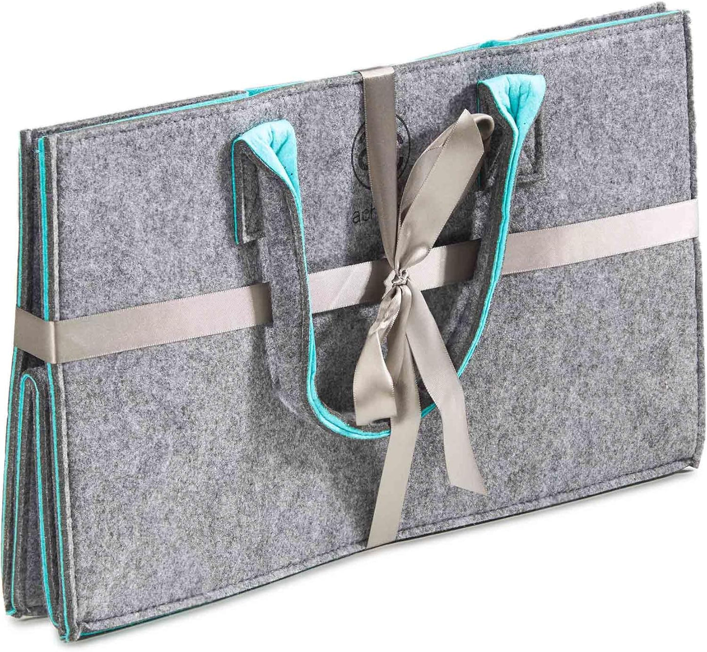 Filzkorb mit Faltfunktion, Grau / Türkis, 40x25x23cm