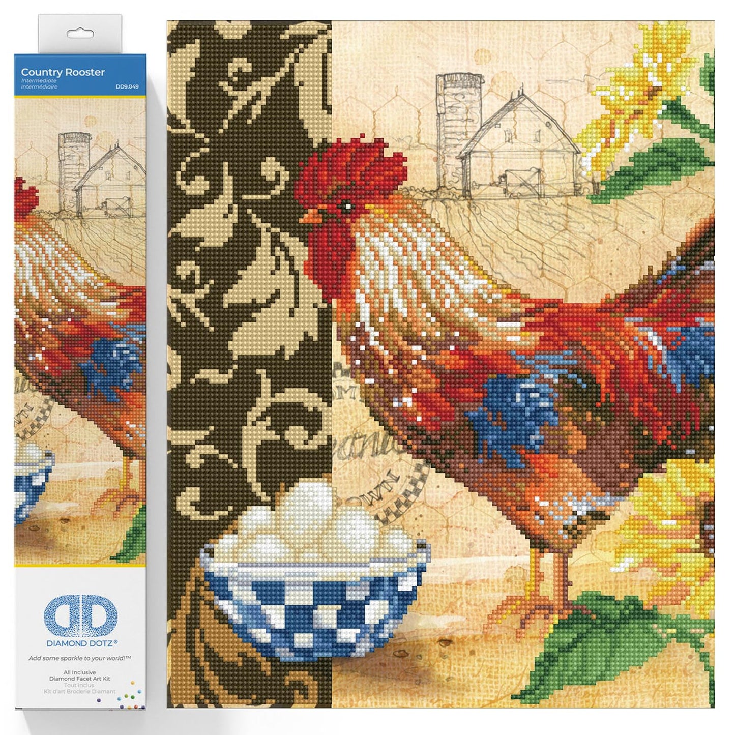 Diamond Painting Kit Country Rooster, DD9-049, 41 x 41 cm, 41 x 41 cm Country Rooster