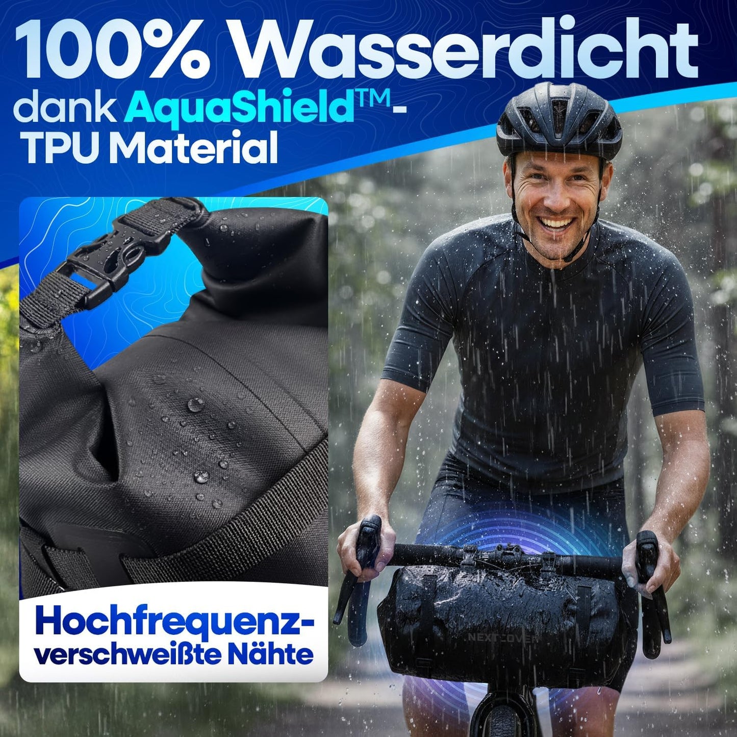 Wasserdichte Bikepacking Lenkertasche, Schwarz