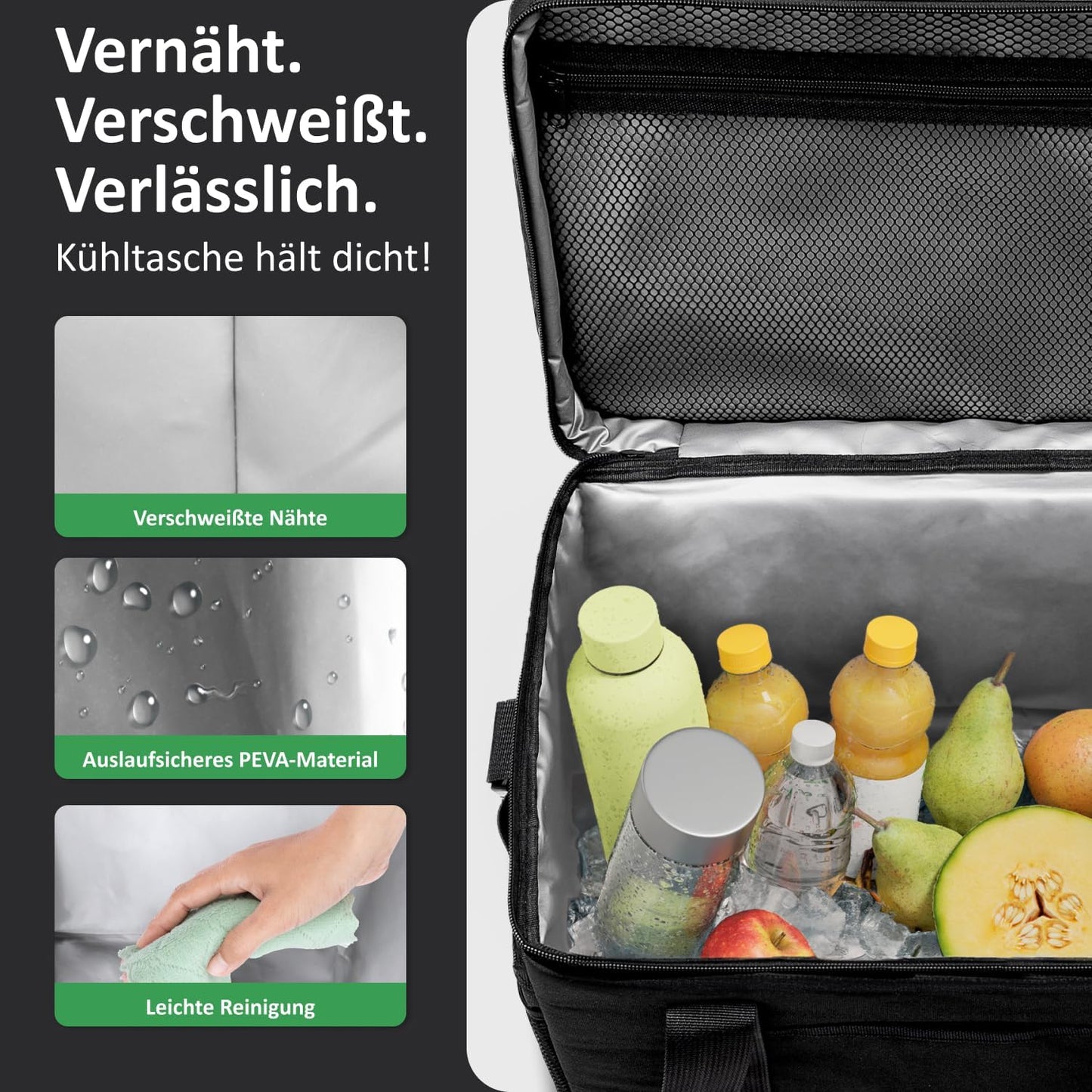 Auslaufsichere Kühltasche, 30 L Schwarz