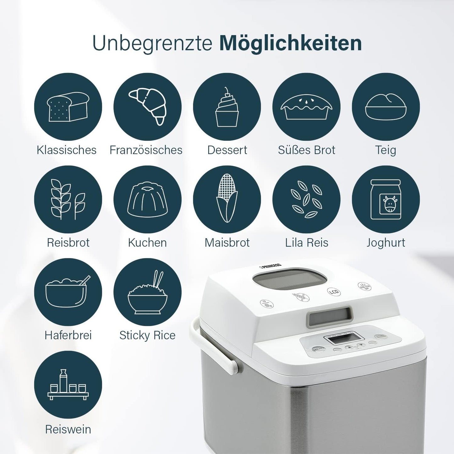 152007 Deluxe Brotbackautomat mit glutenfreiem Programm, Weiss, Ohne Spender