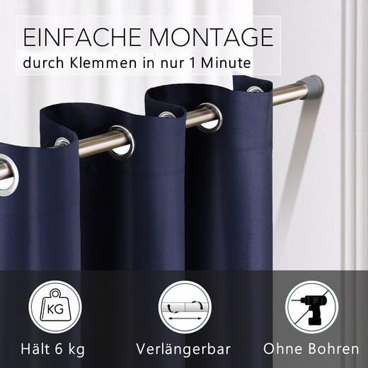 Türvorhang mit Teleskopstange, H200 x B150 cm (1er Pack) Türvorhang Dunkelblau + Stange Silber