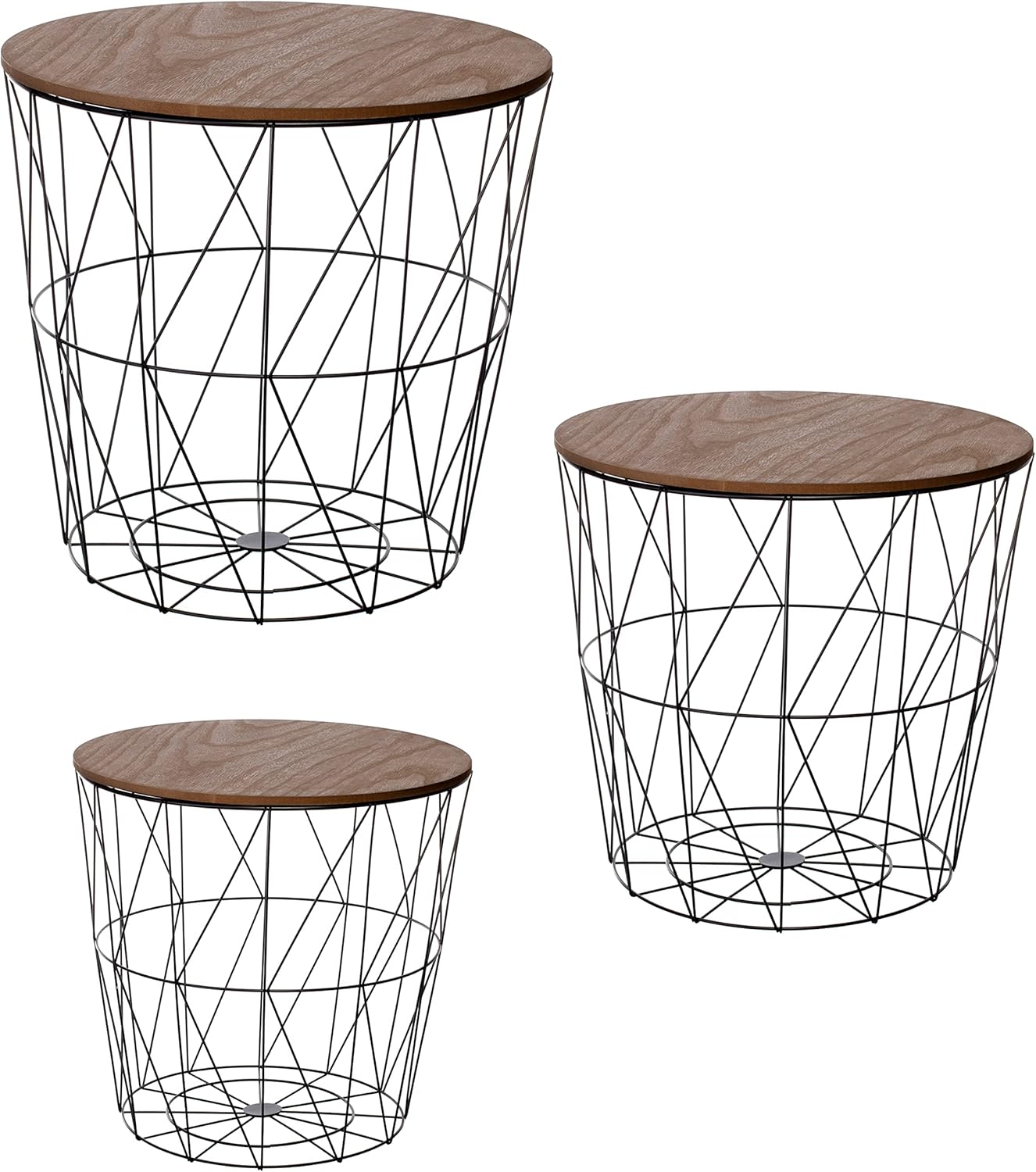 3er-Set Beistelltisch, 3er Set Schwarz/Holz Dunkel