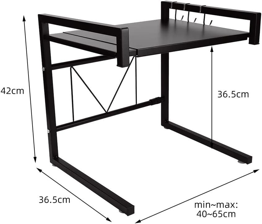 2-stöckiges Mikrowellen-Regal höhenverstellbar, mit 3 Aufhängehaken, 2 Ebenen, Schwarz, 40-65 Cm, 1 Stück