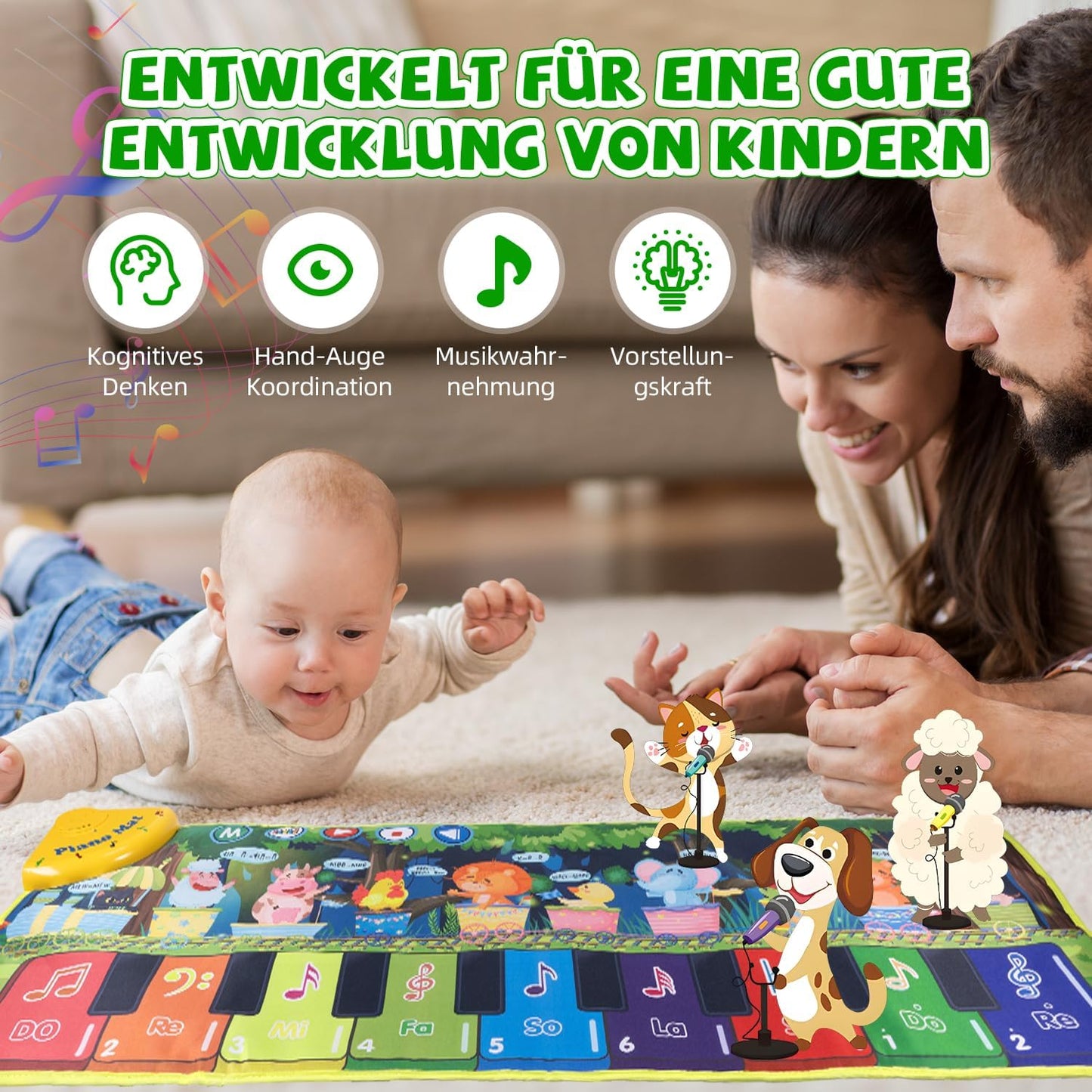 Musikmatte für Kinder mit 19 Liedern und 10 Tiergeräuschen