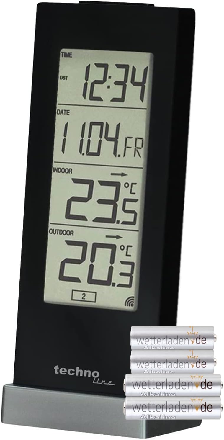 Digitale Wetterstation WS 9767 mit Funkuhr, schwarz mit Batterien