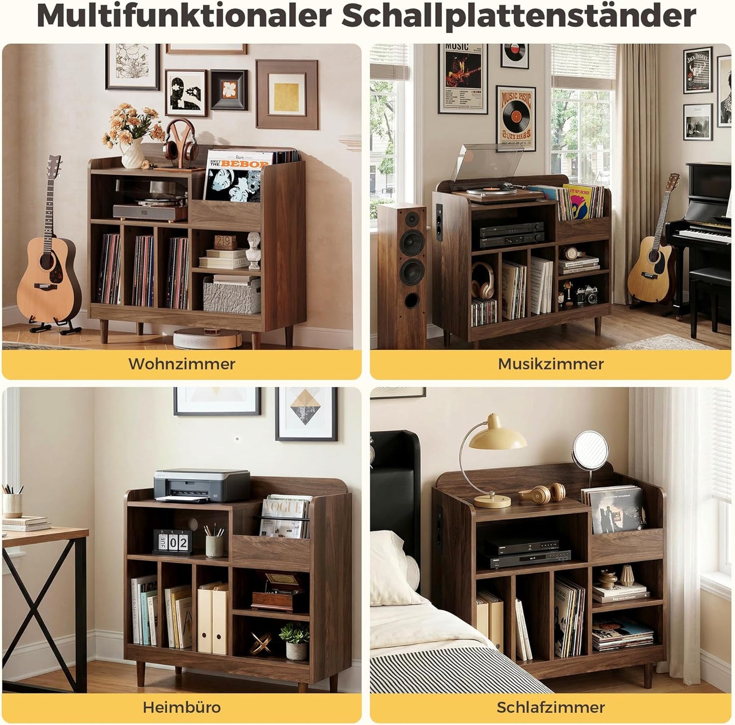 Vinyl-Plattenspieler-Regal mit Ladestation