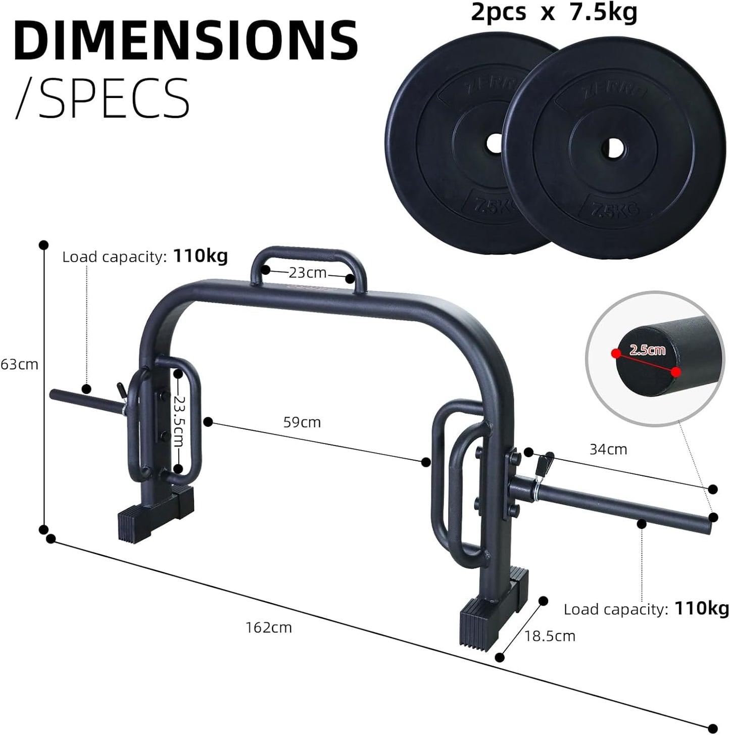 Hex Bar Trap für Kniebeugen und Kreuzheben, Schwarz Offene, mit 2x7.5kg Hantelscheiben