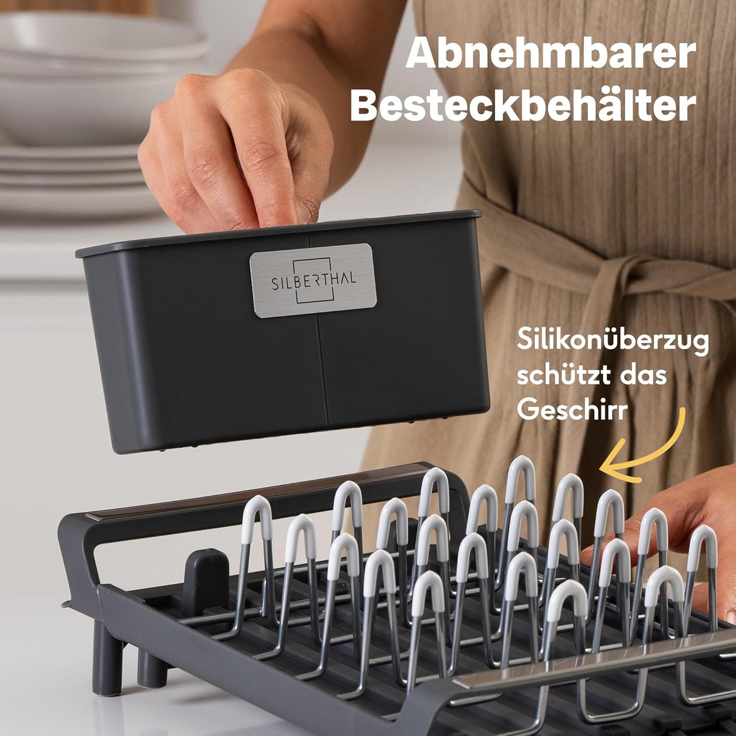 Abtropfgestell mit Schale und Besteckkasten, Ausziehbares Abtropfgestell Klein