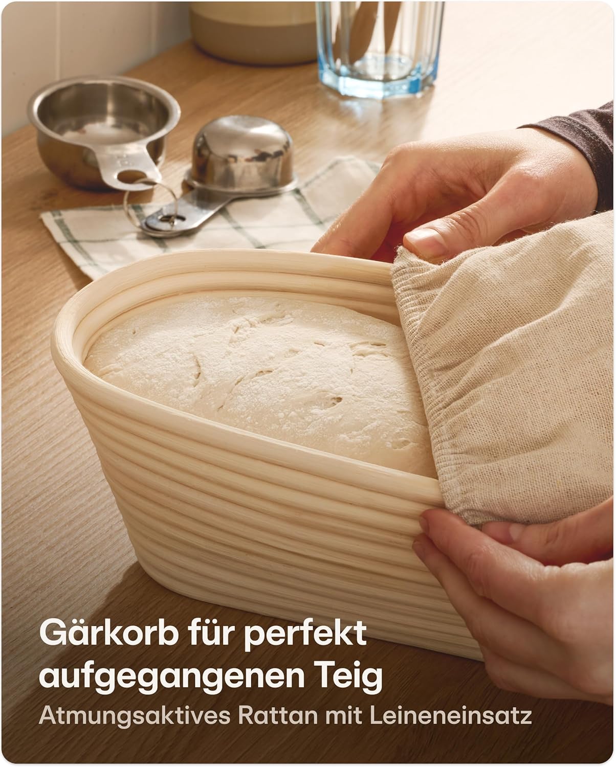 Brotbacktopf-Set mit Gärkorb und Beutel, Rechteckig 3 L