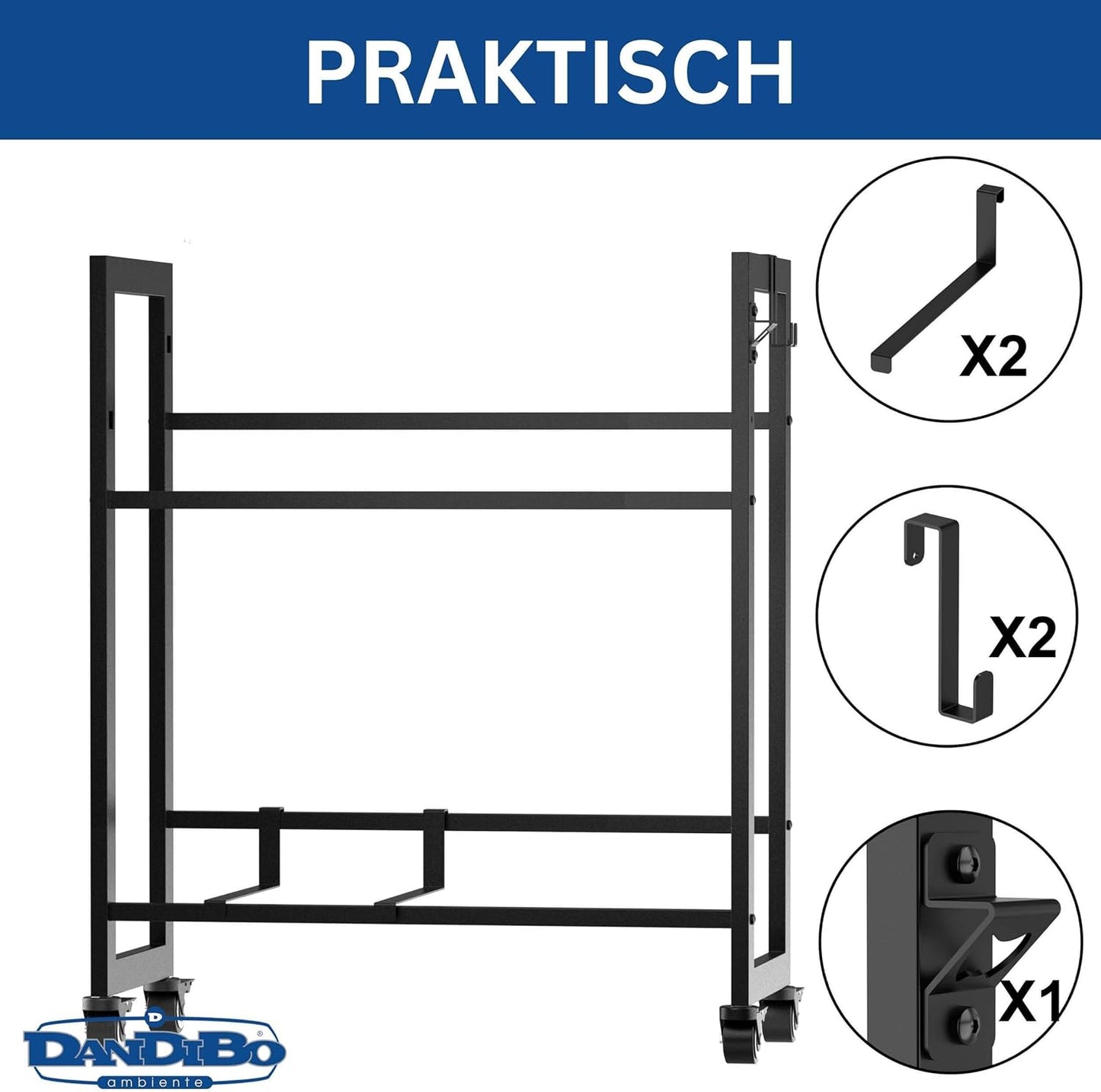 Getränkekistenregal mit Rollen und Haken