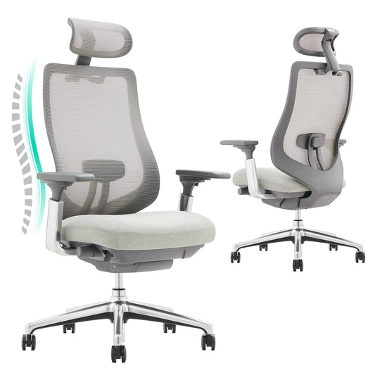 Ergonomischer Bürostuhl, Hellgrau Aluminium Basis
