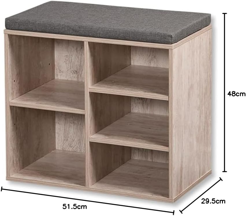 Schuhschrank mit Sitzkissen, Weiß, Grau 51,5 x 29,5 x 48 cm