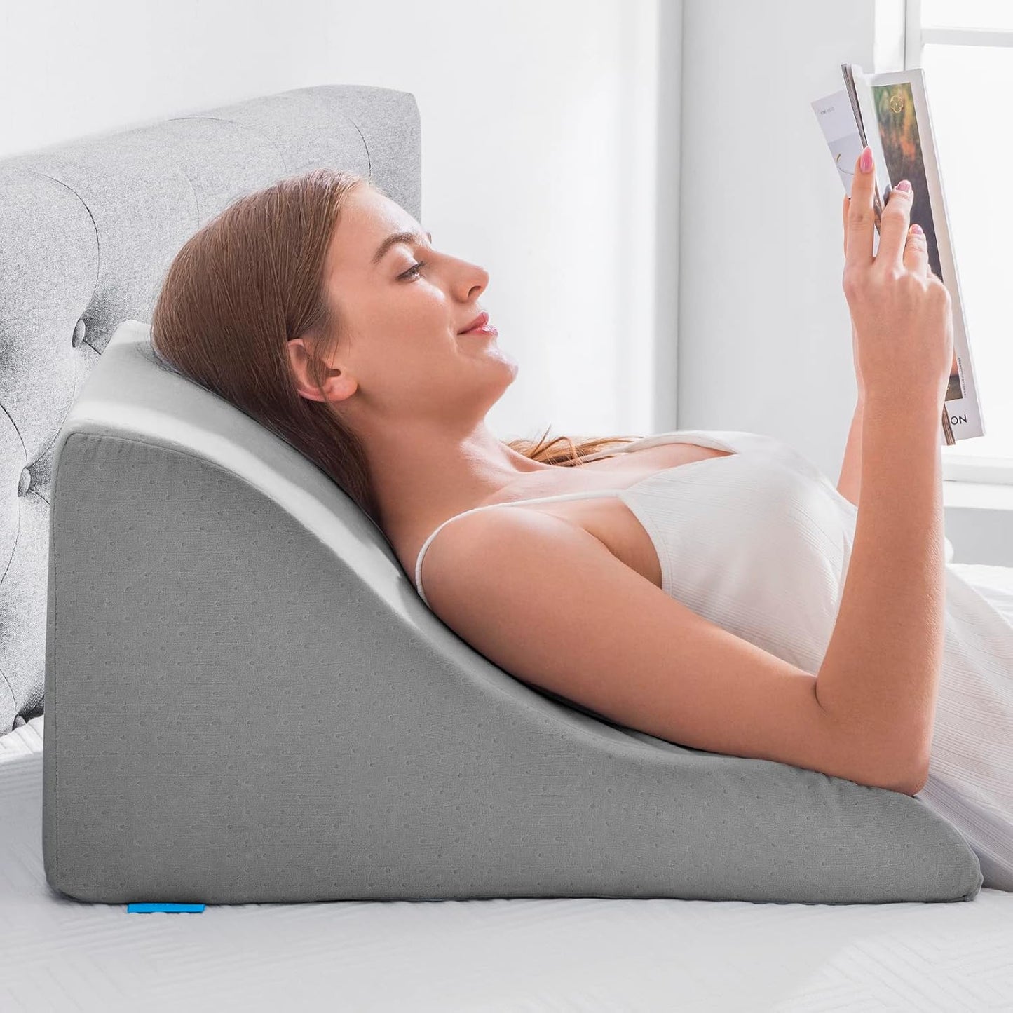 Lesekissen mit Memory-Schaum für Rückenunterstützung, Extra Breite 56cm Grau