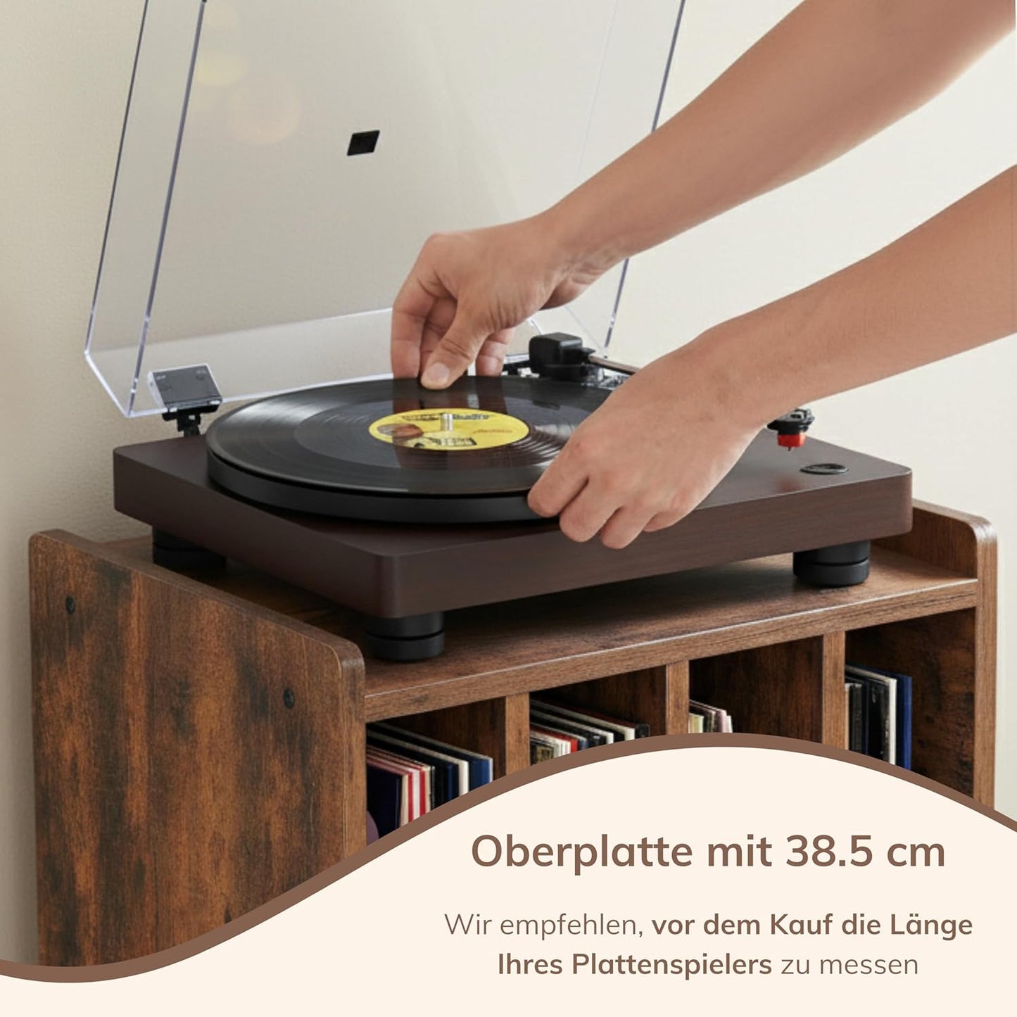 Plattenspielertisch mit 4 Fächern, Vintage Braun 40 x 30 x 66cm