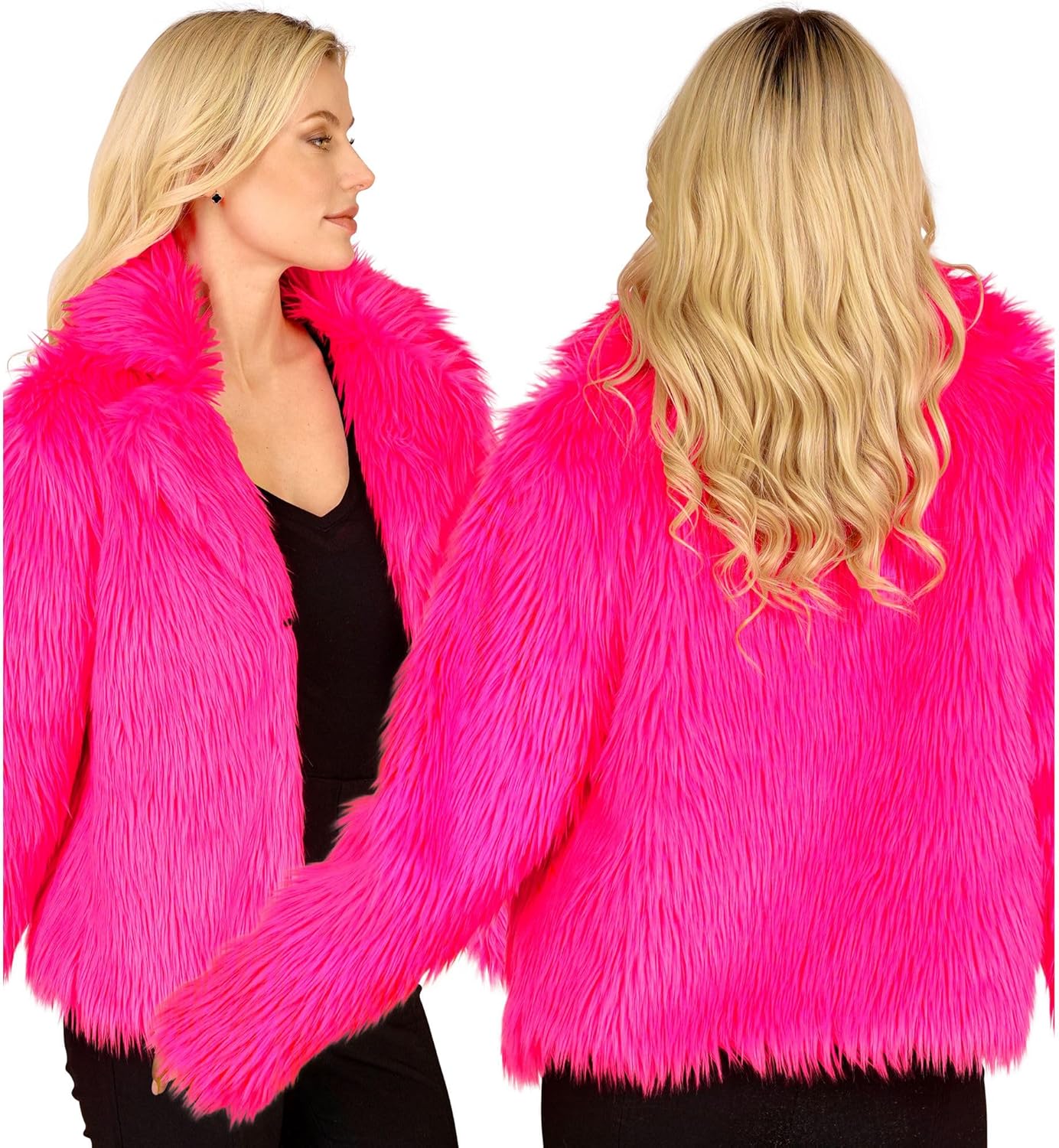 Neon Pinke Damen Plüschjacke, Neon-pink L-XL