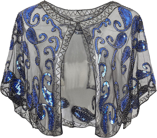 1920er Retro Umschlagtuch, Blau Schwarz