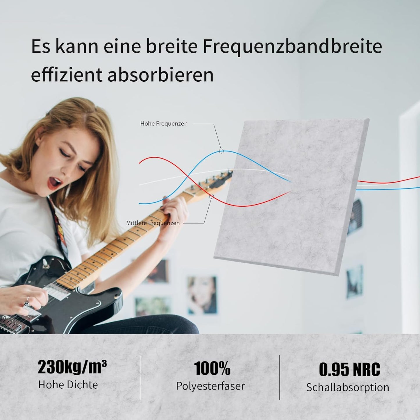 18-teiliges selbstklebendes Akustikplatten Set, 18 Stück silbergrau