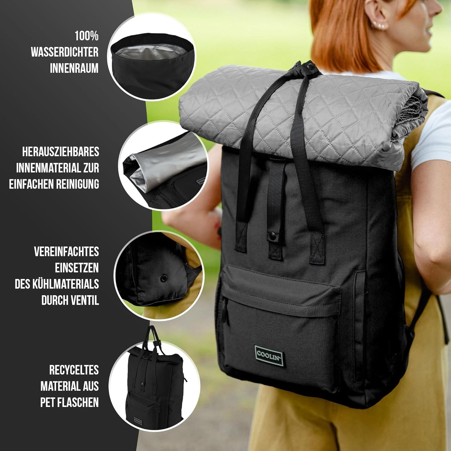 Kühlrucksack mit Thermofach, Schwarz