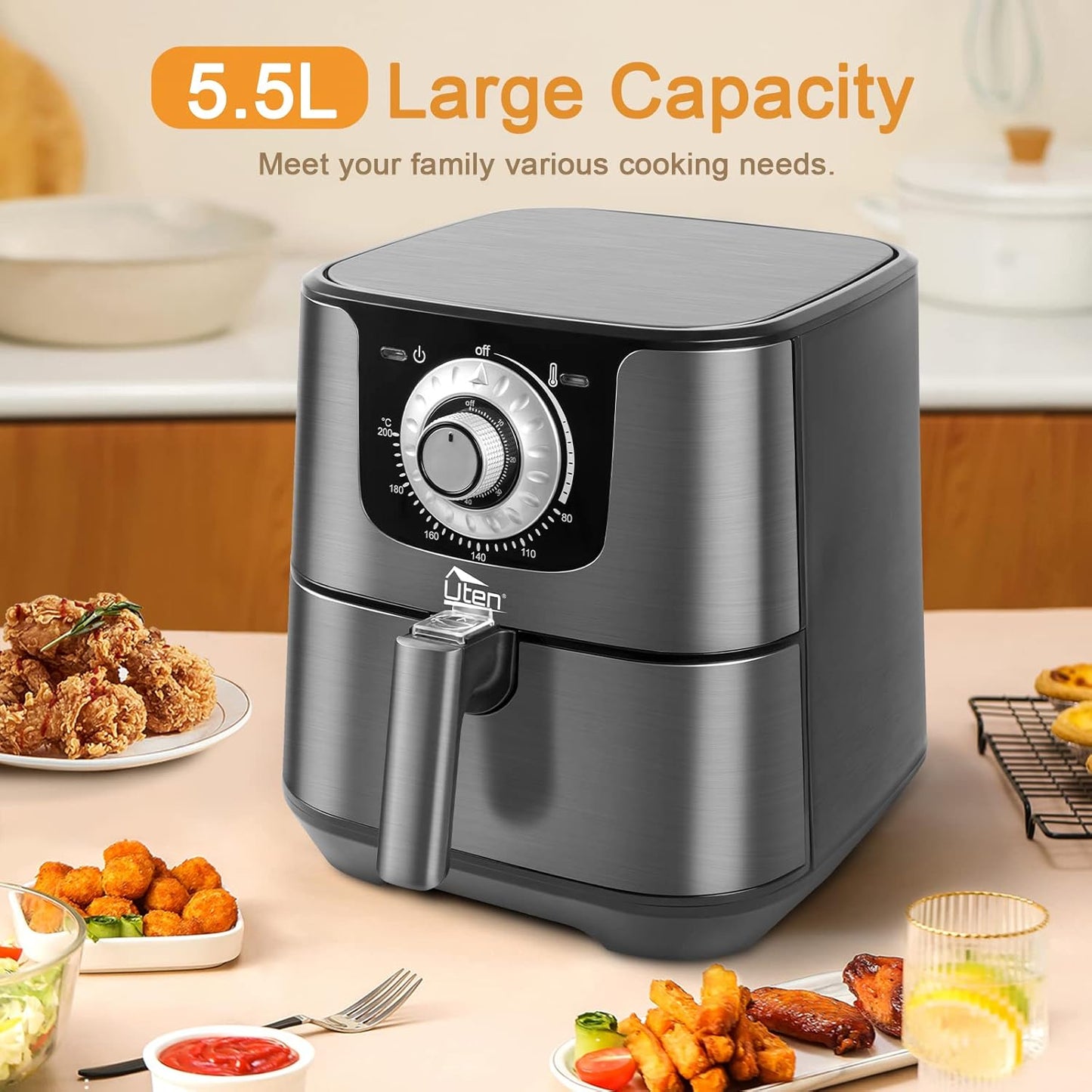 Heissluftfritteuse, Grau-5,5 L-knopf-1