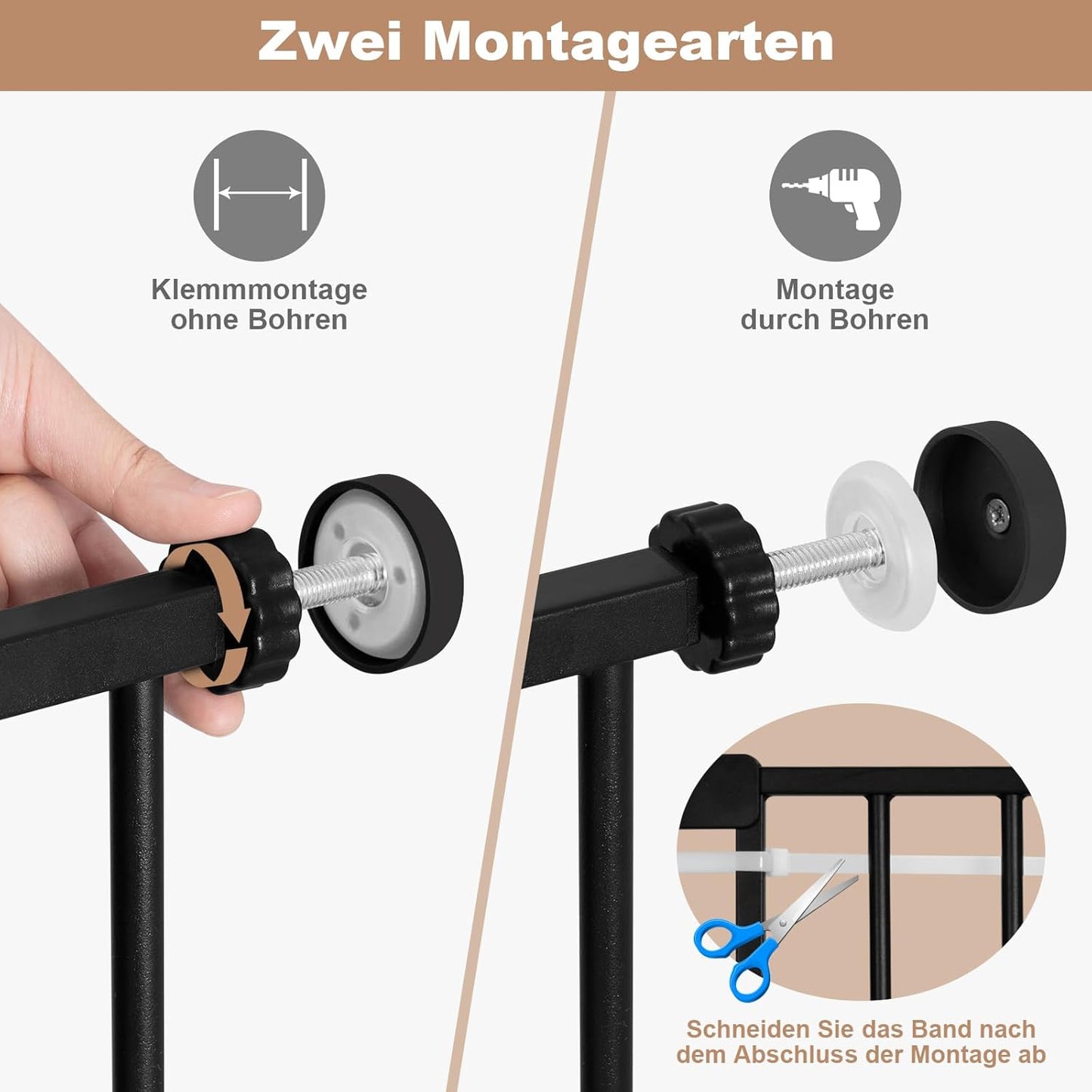 Treppenschutzgitter, Auto-Close & beidseitig schwenkbar, 75-87cm Schwarz