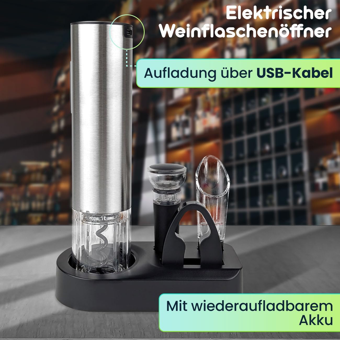 Elektrischer Korkenzieher mit Zubehör-Set