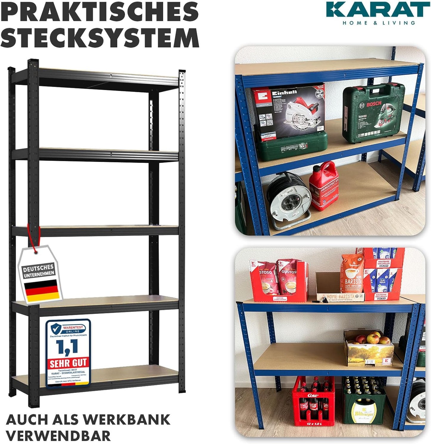 2er Set Schwerlastregal mit 5 Böden, 150 x 75 x 30 cm Schwarz