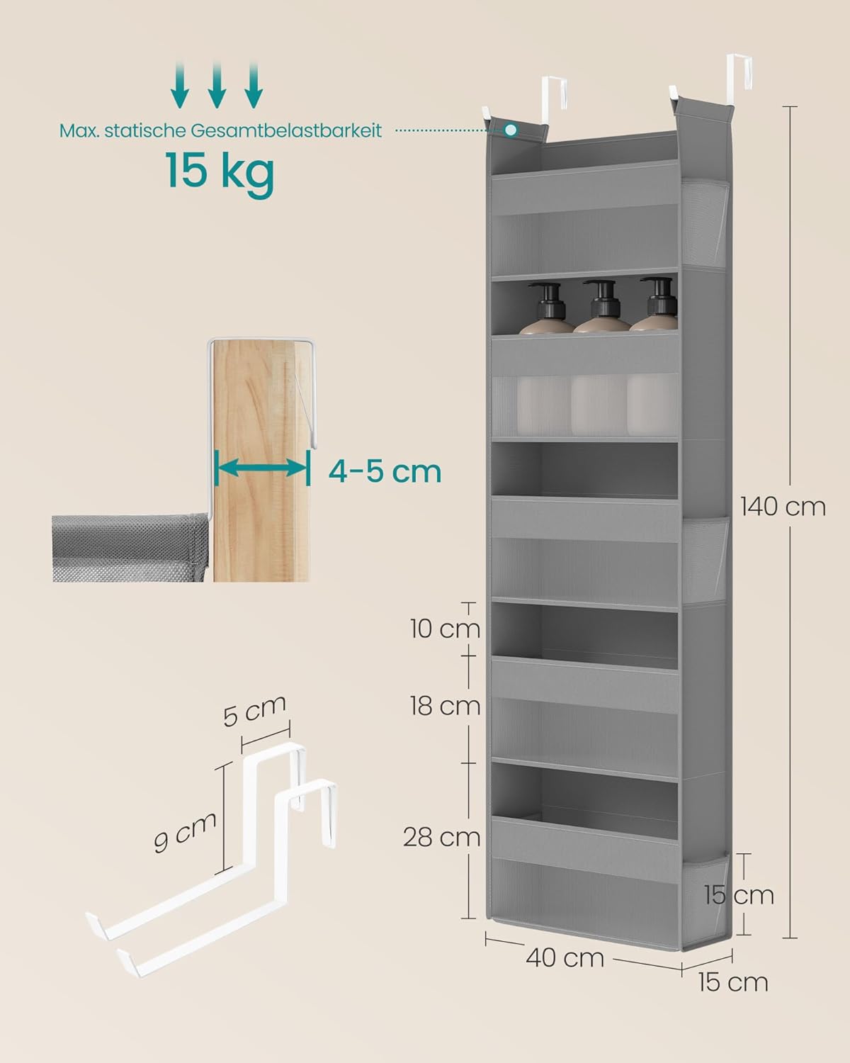 Hängeorganizer RDH007G01 mit Seitentaschen, Taubengrau