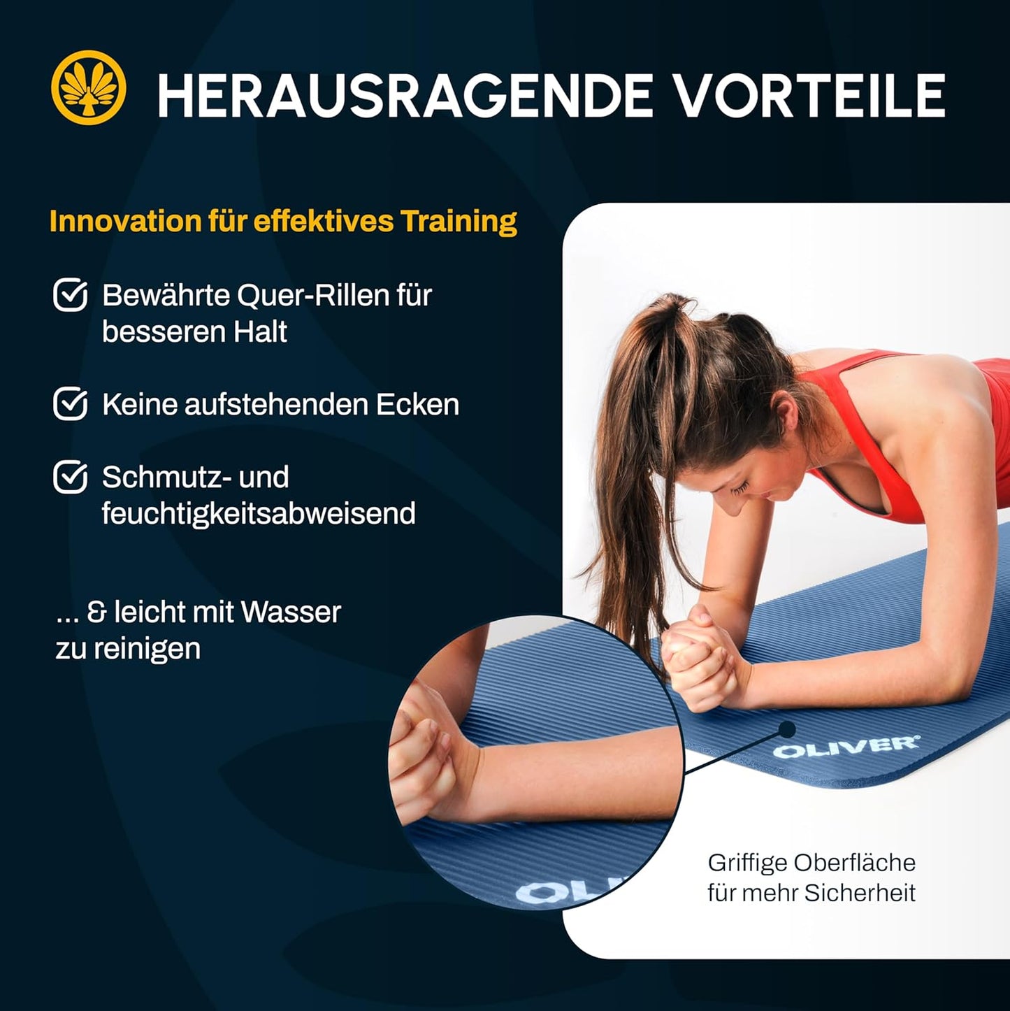 Gymnastik- & Yogamatte mit Ösen, 180 x 60 x 1,5 cm (Mit Ösen) Blau