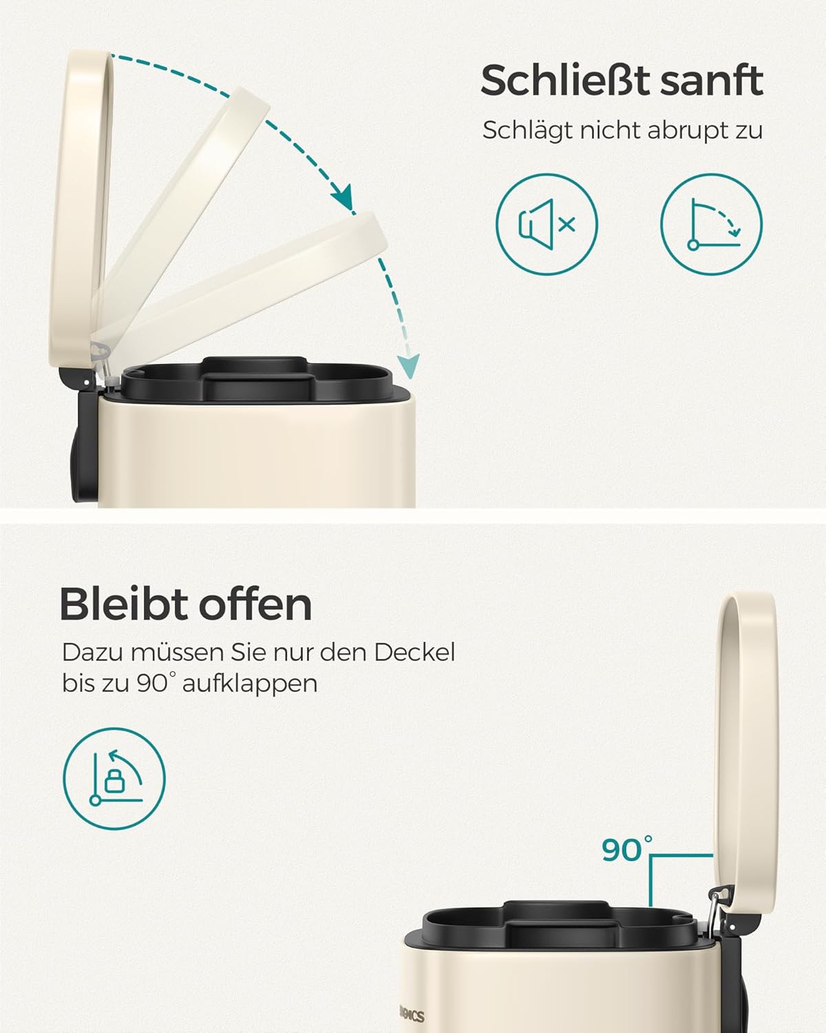 Küchen-Tretmülleimer mit Softclose-Deckel, Sandbeige