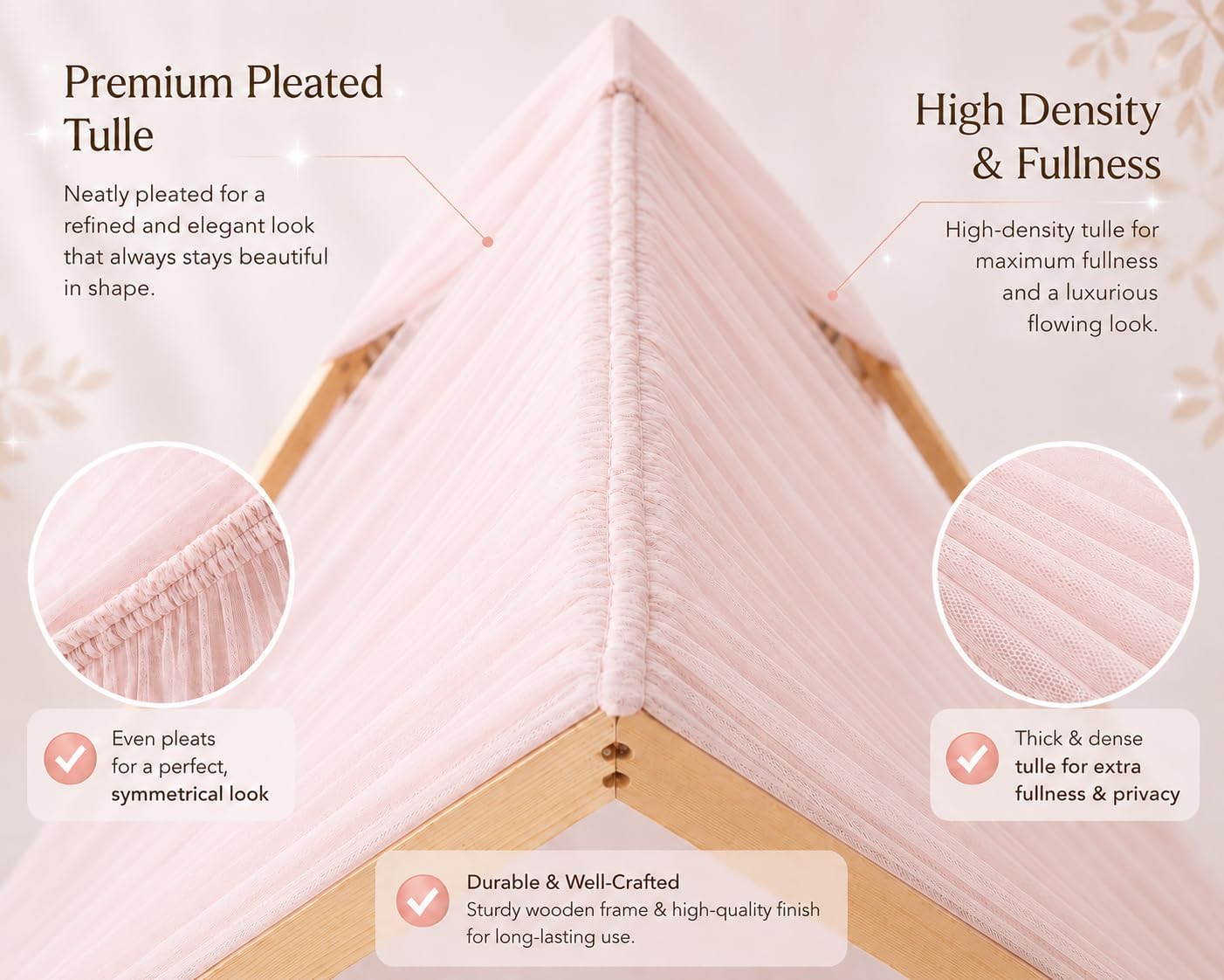 2er-Set Betthimmel für Kinderbett, Rosa 360cm, ohne Pompomgirlande