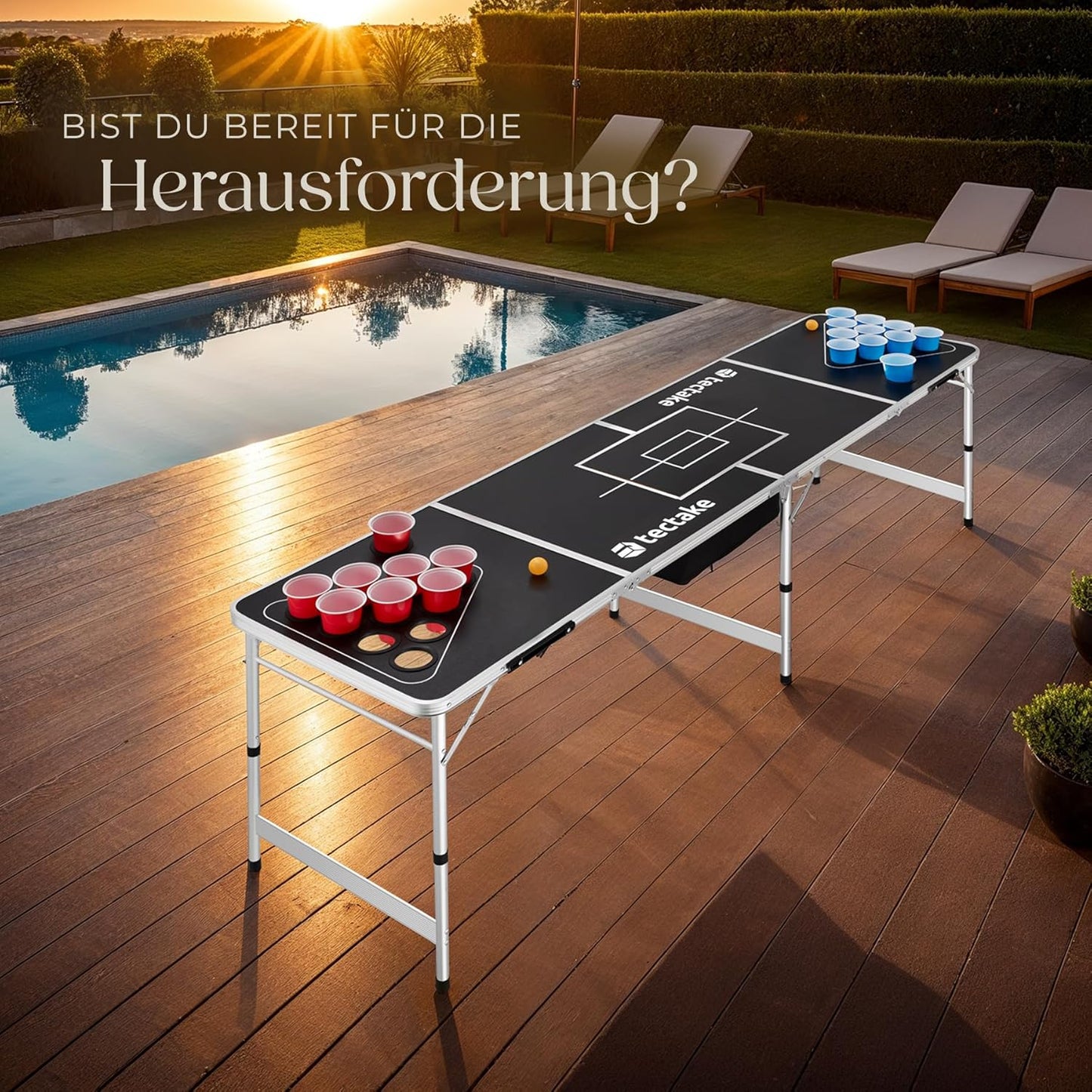 Bierpong Tisch mit Bechern und Bällen, klappbar, Beer Ball Blitz