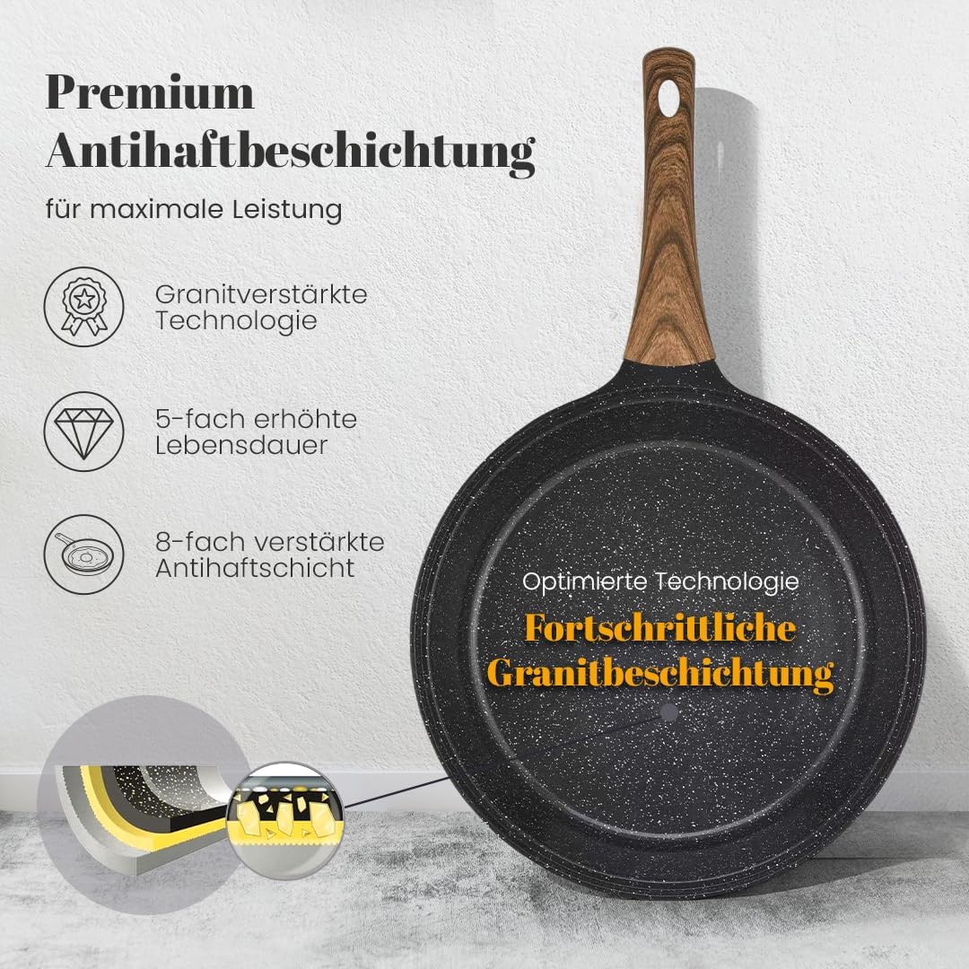 Keramik Antihaft-Pfannenset (3-teilig) Induktion geeignet, Schwarz Keramik-Pfannenset