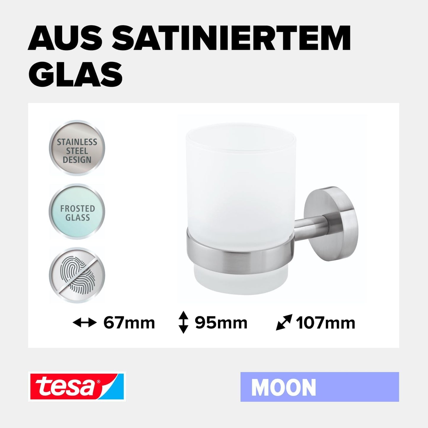 Moon Zahnputzbecher mit Wandhalterung, Klebelösung, Zahnbürstenhalter
