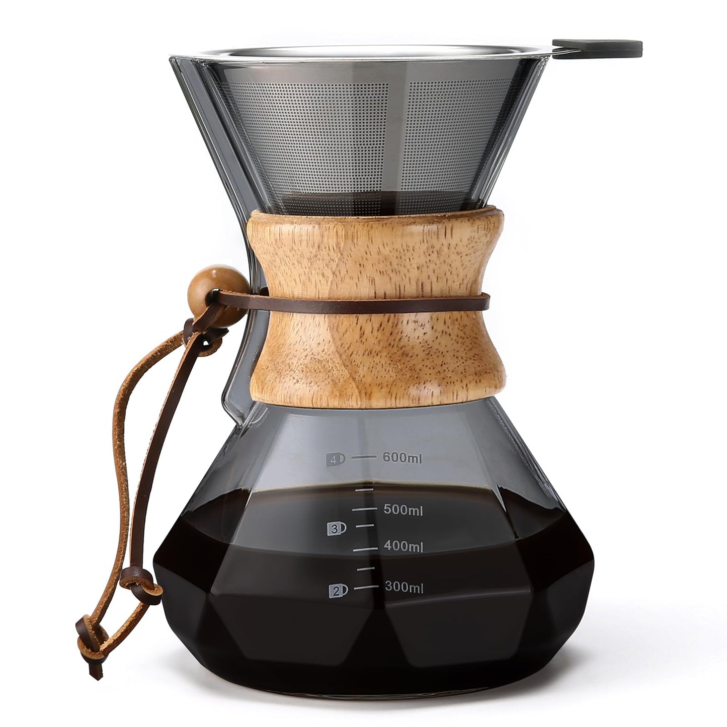 Pour Over Kaffeebereiter mit Edelstahlfilter 600 ml, 600 ml(Steel Filter, Gray)