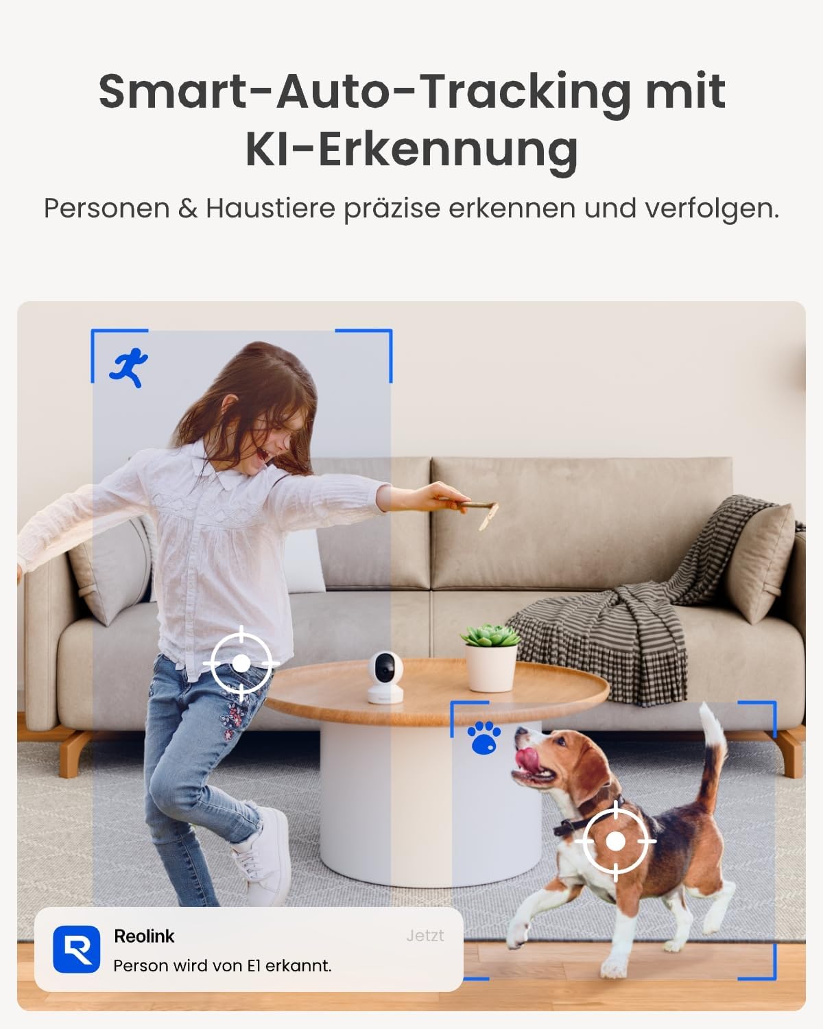 2K 4MP WLAN Überwachungskamera mit Personen-/Tier-/Weinen-Erkennung und Auto-Tracking, 4MP
