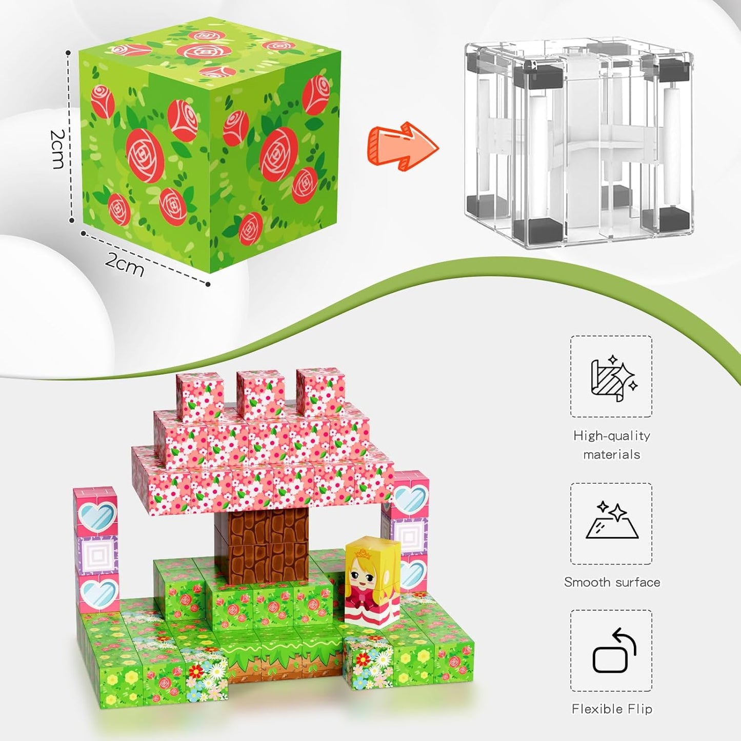 Magnetische Bausteine Blöcke-Set, Rosa + Grün