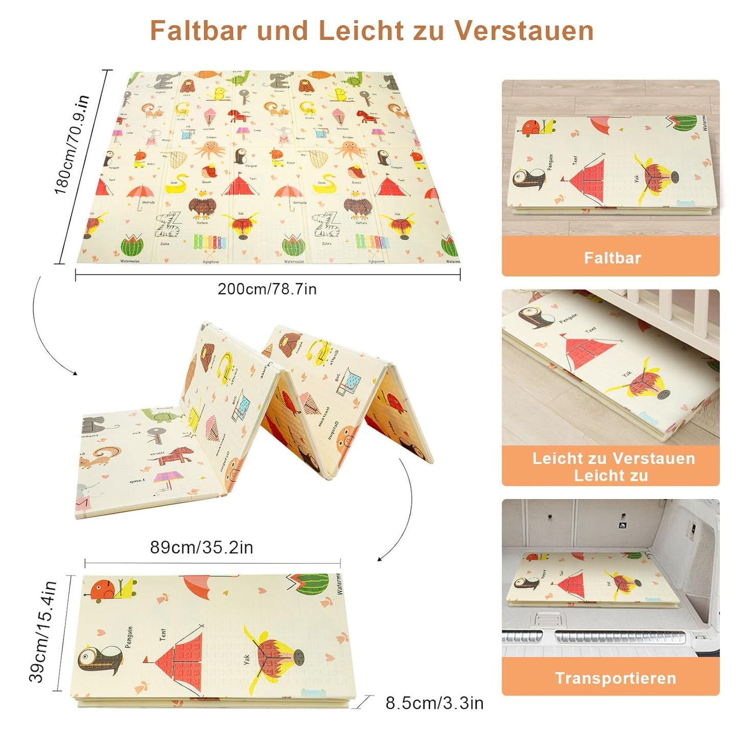 Faltbare Baby-Spielmatte, A - 150 x 180 cm