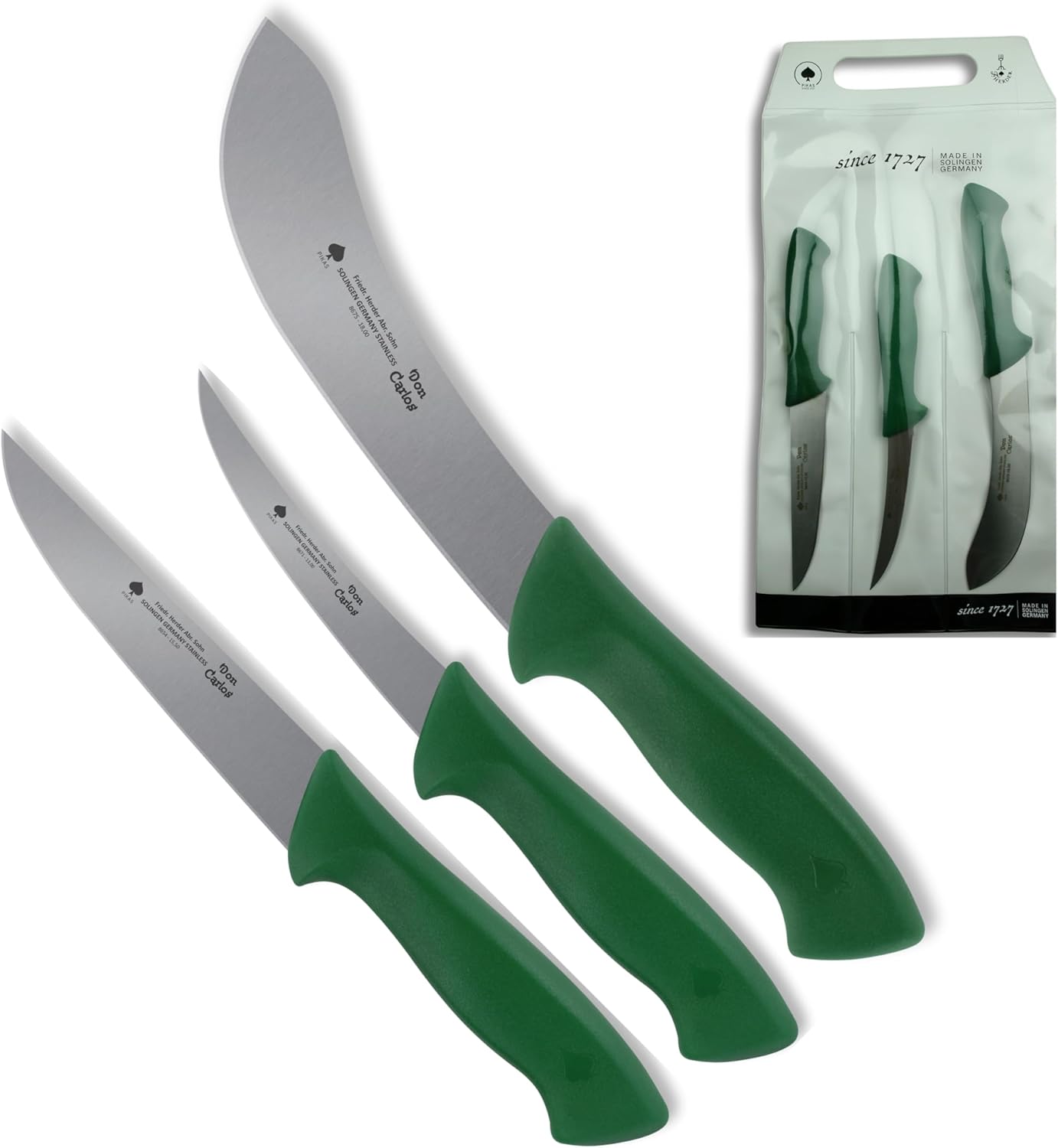 3-teiliges Metzgermesser Set, Rind & Rotwild - Grün PVC-Tasche
