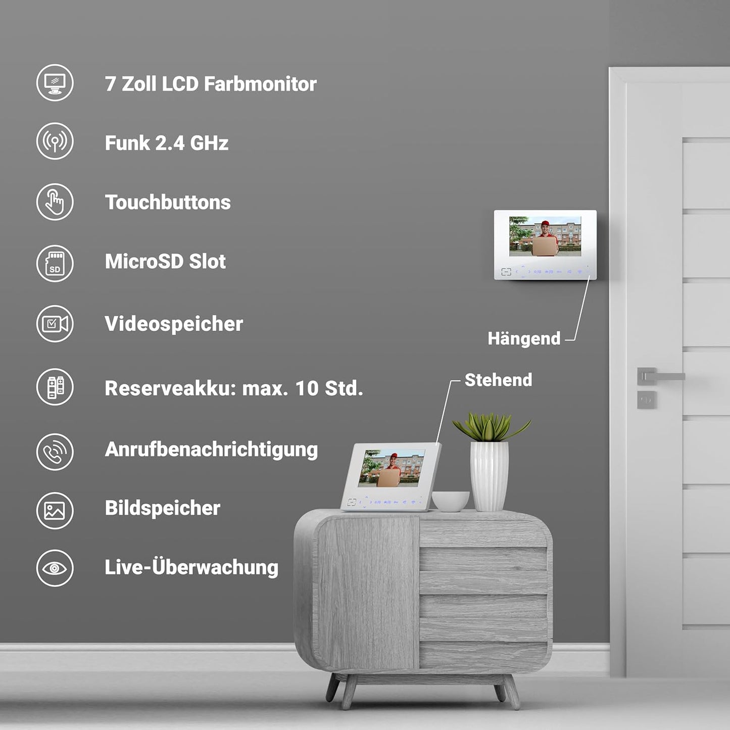 Funkklingel mit Kamera & 7-Zoll-Monitor