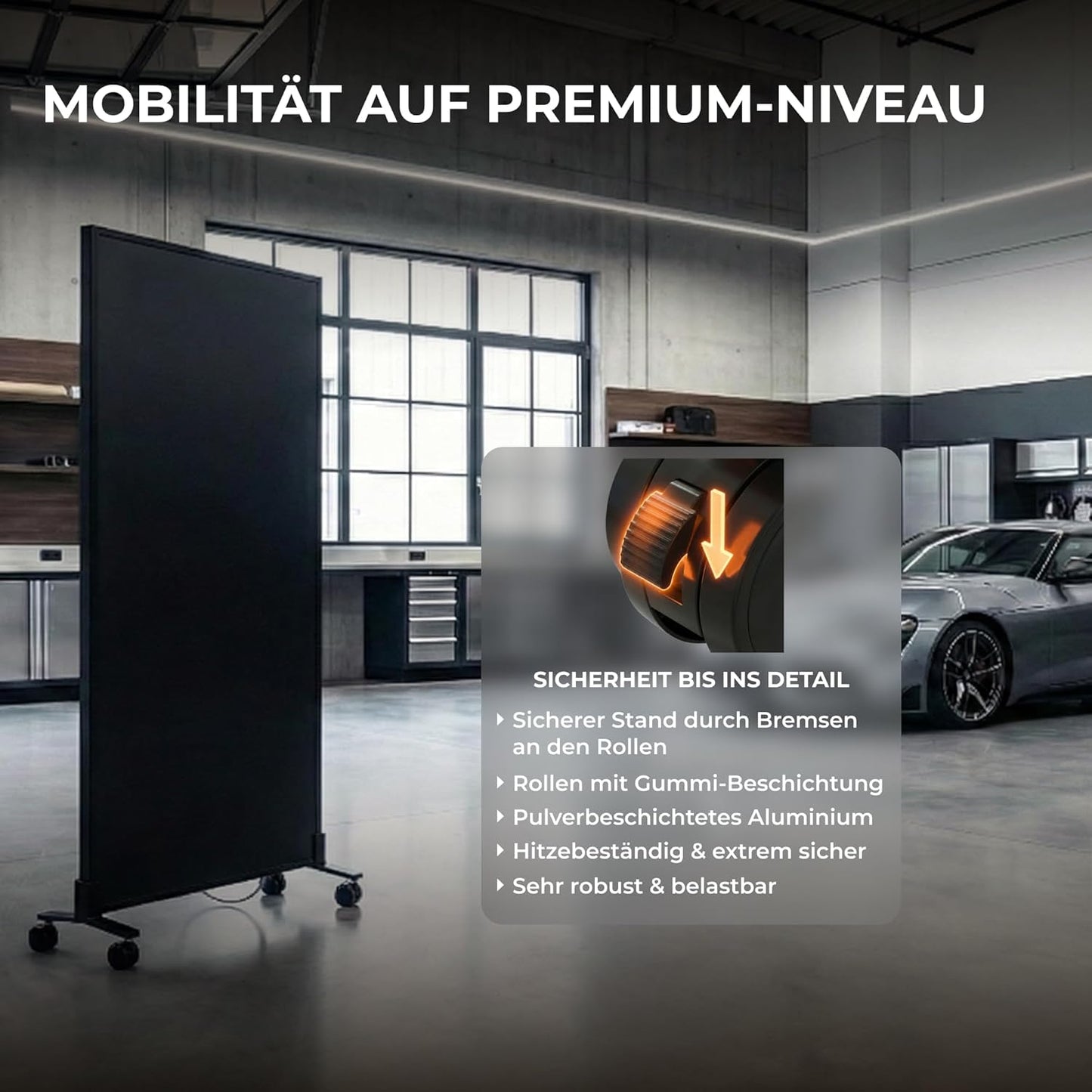 BRIH-B1000SF Infrarotheizung mit Rollen, Schwarz 1000 Watt